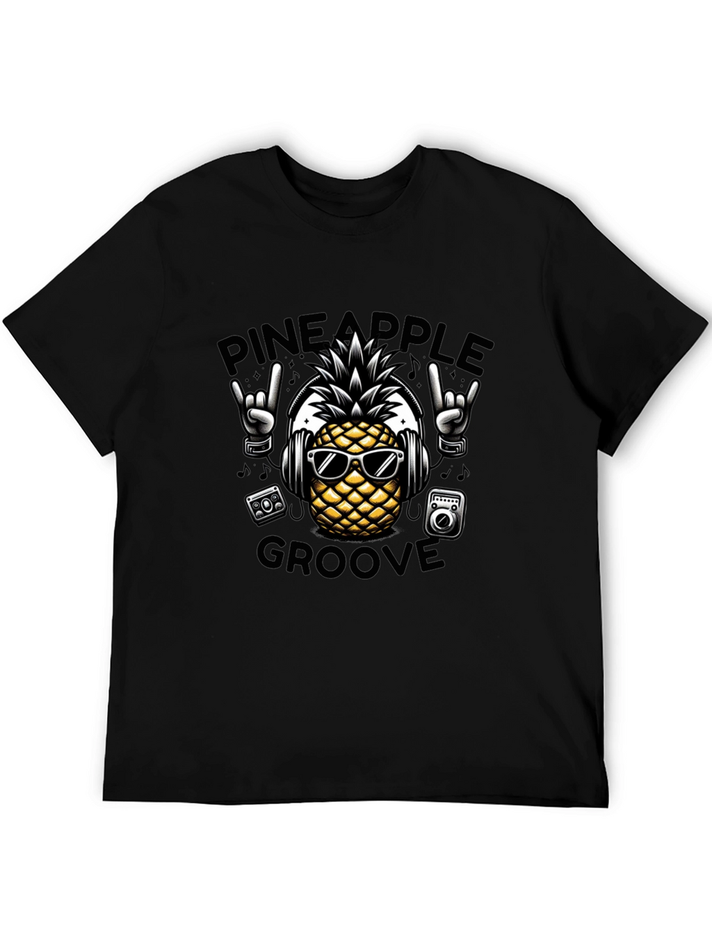 Pineapple Groove Black T-Shirt - Cool Graphic Tee