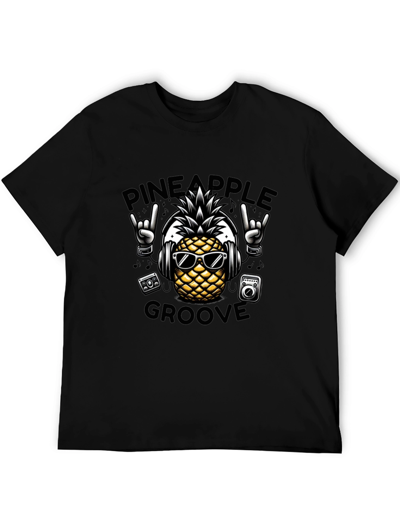Pineapple Groove Black T-Shirt - Cool Graphic Tee