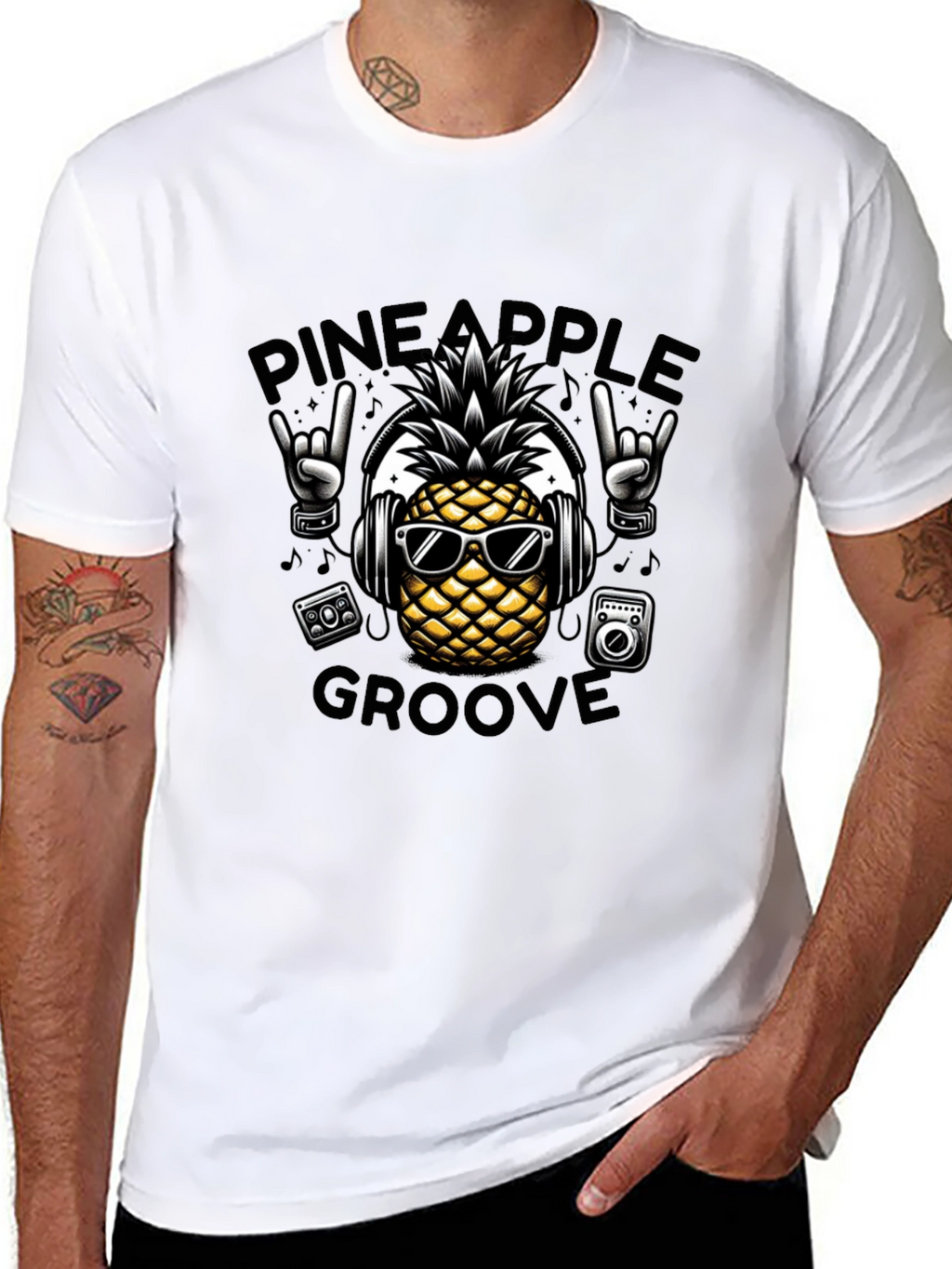 Pineapple Groove Black T-Shirt - Cool Graphic Tee