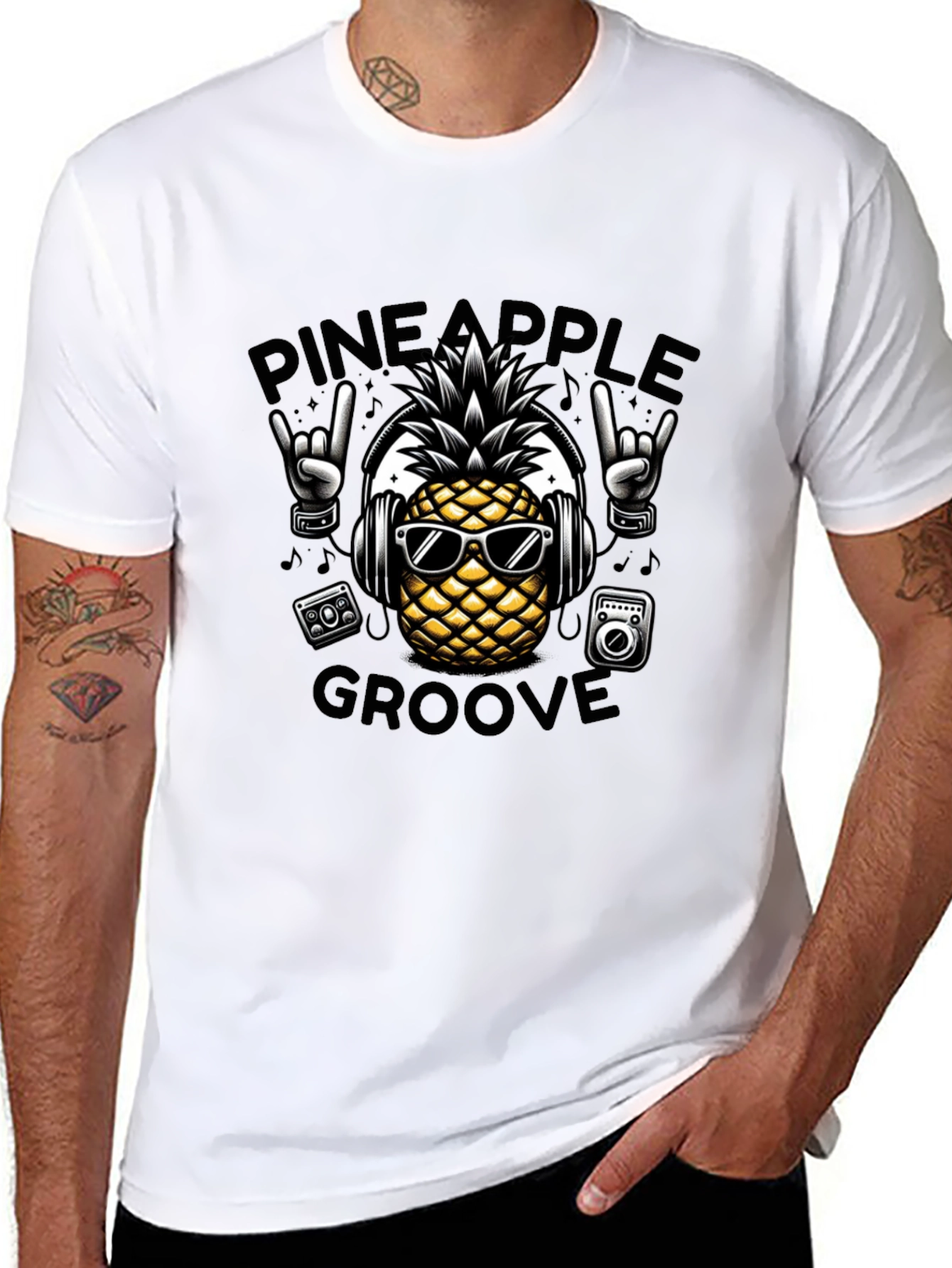Pineapple Groove Black T-Shirt - Cool Graphic Tee