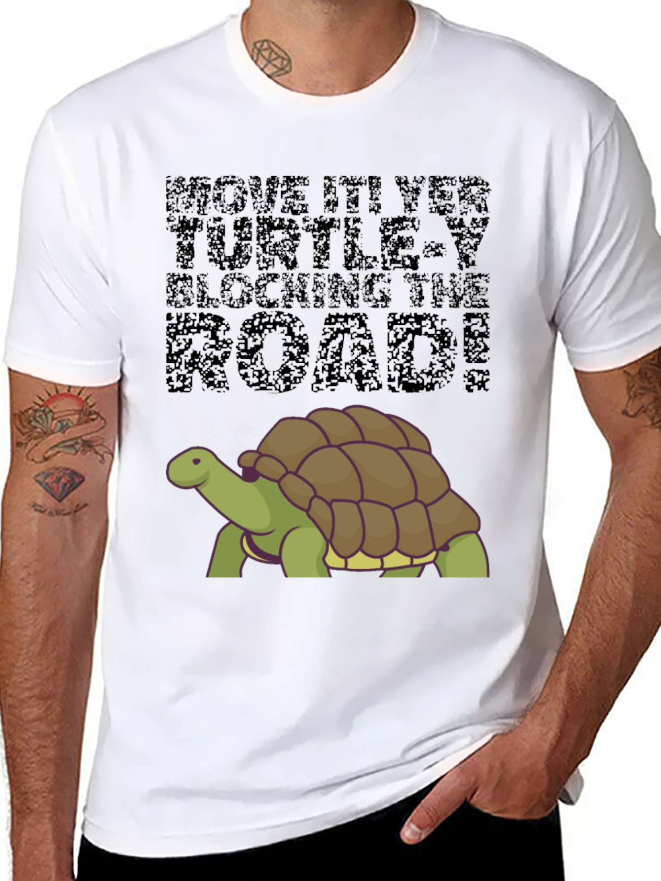 Move It! Turtle Graphic Tee - Black Cotton Blend