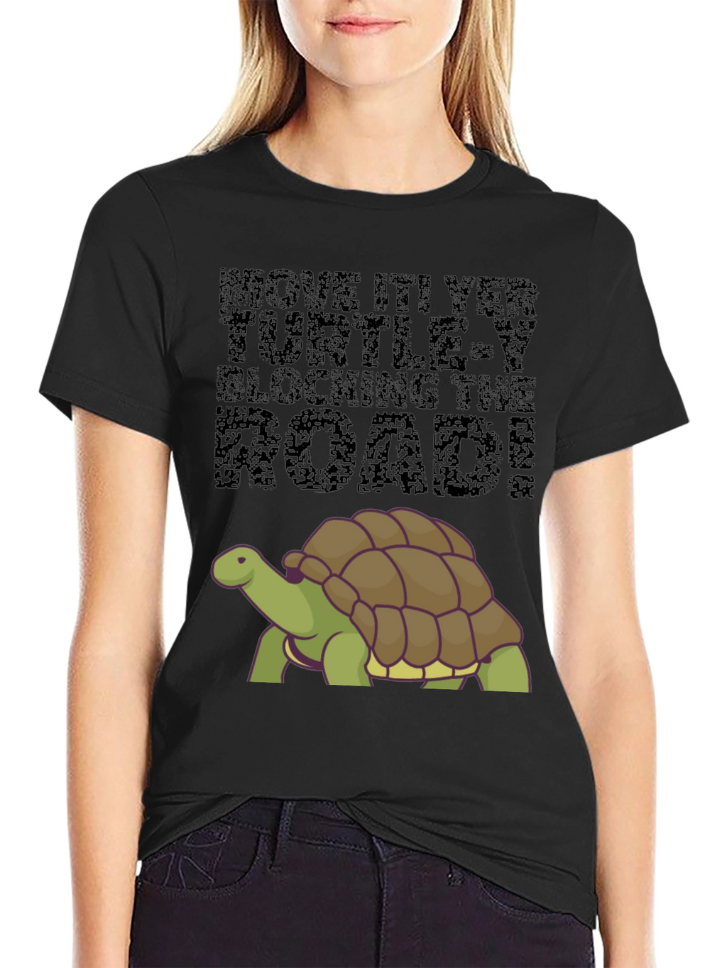 Move It! Turtle Graphic Tee - Black Cotton Blend
