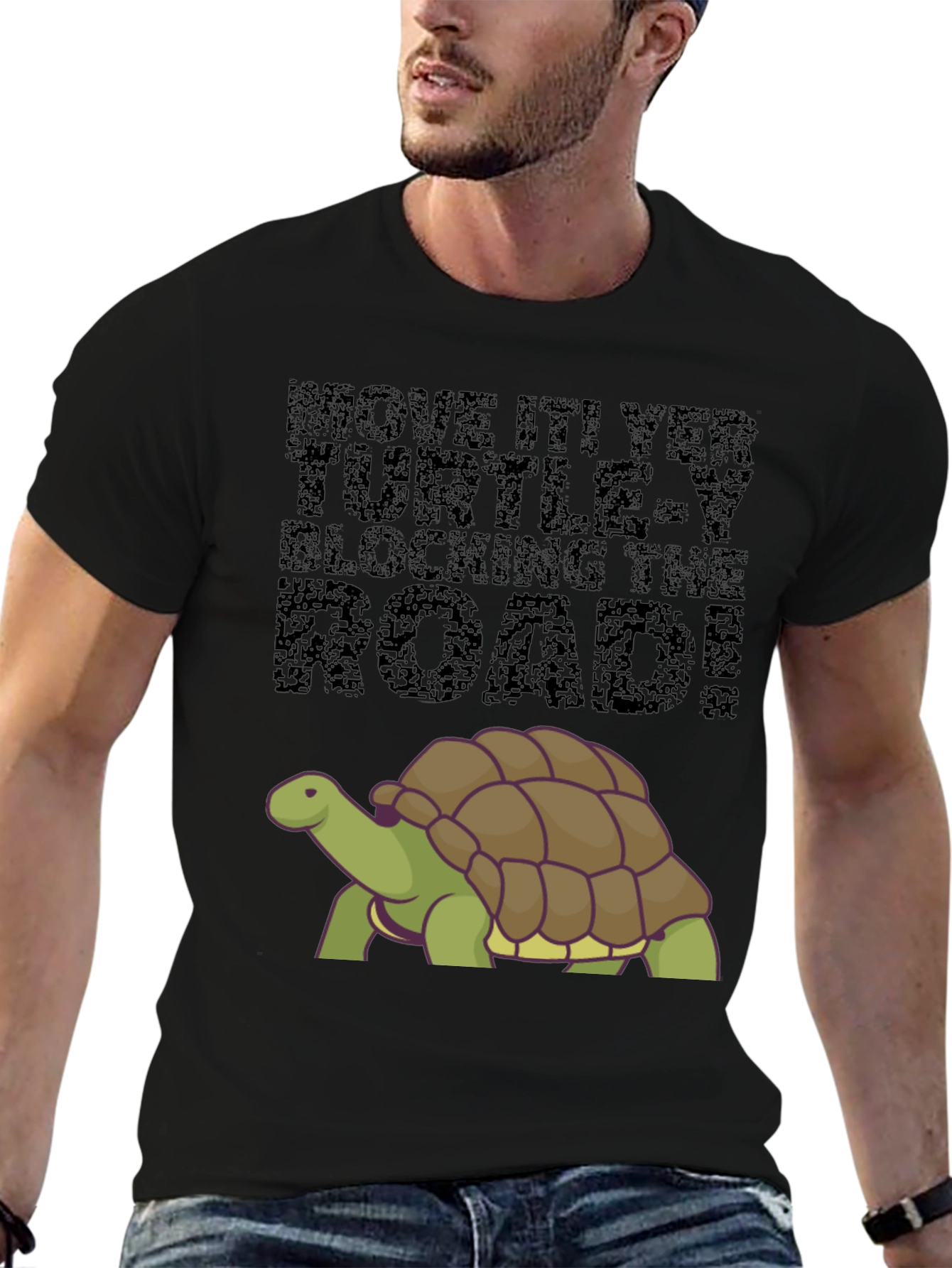 Move It! Turtle Graphic Tee - Black Cotton Blend