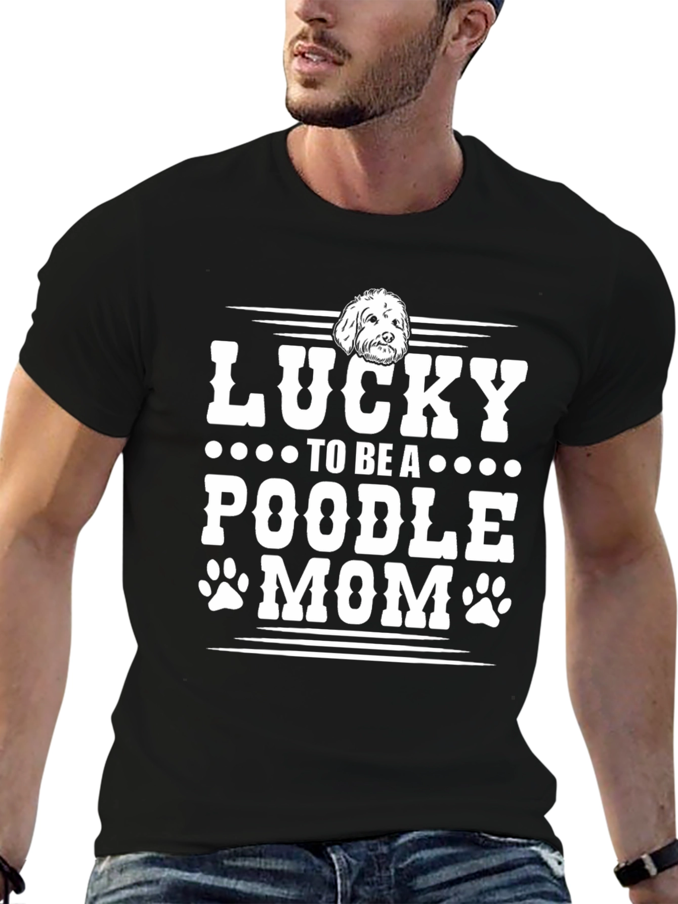 Lucky Poodle Mom Graphic Tee - Unisex Black T-Shirt