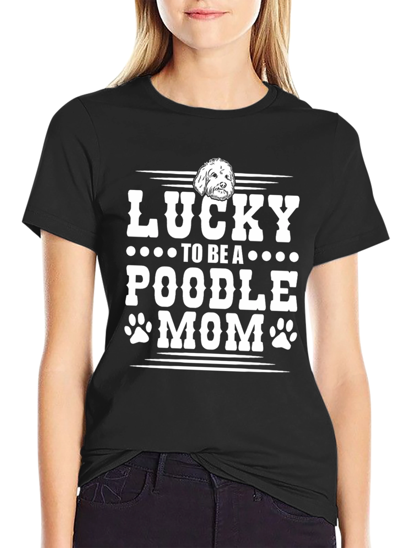 Lucky Poodle Mom Graphic Tee - Unisex Black T-Shirt