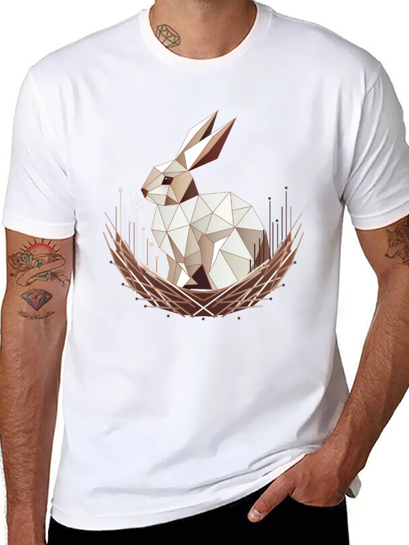 Geometric Rabbit Graphic Tee - Modern Style