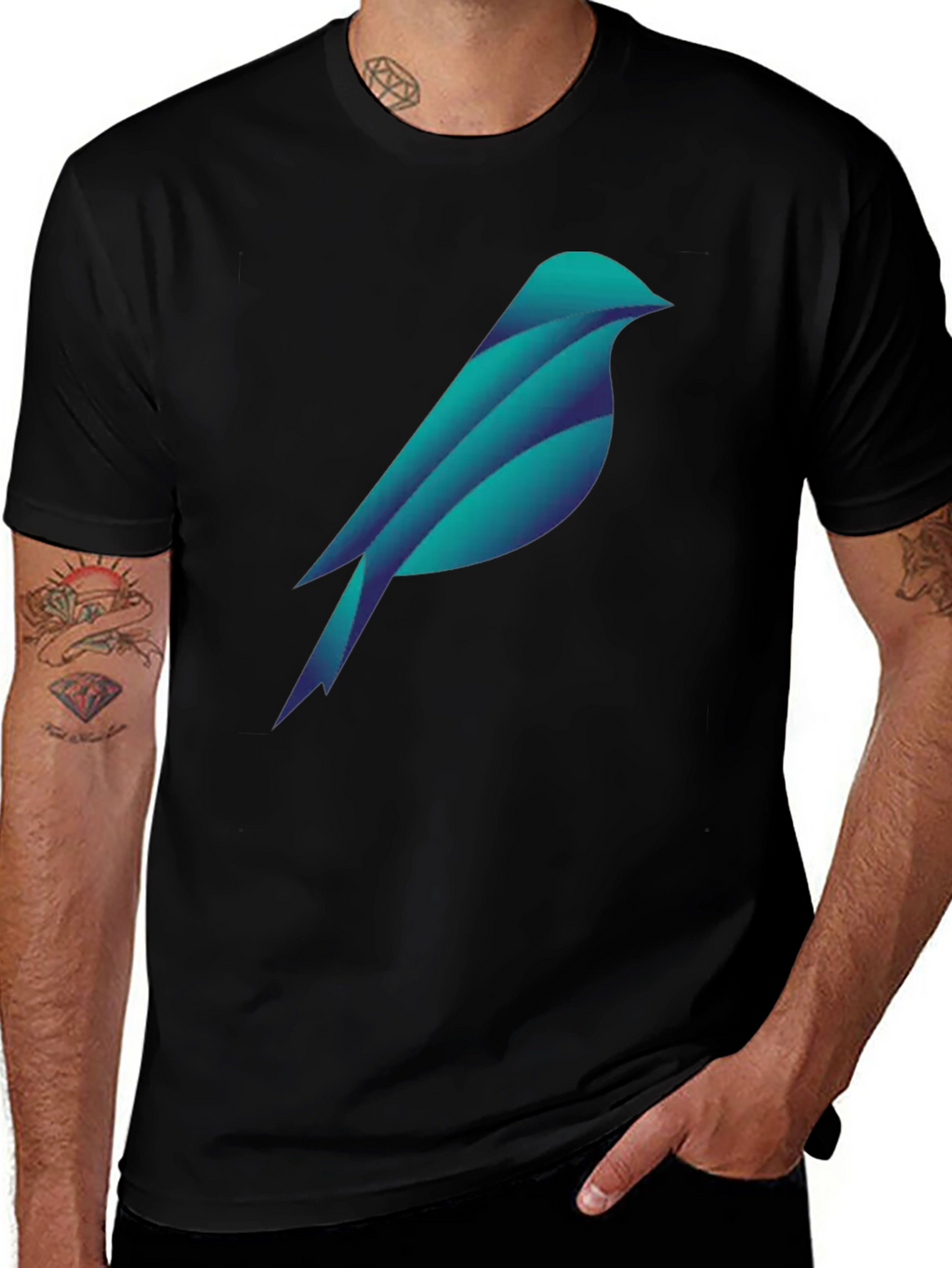 Geometric Bird Graphic Tee - Stylish Black T-Shirt