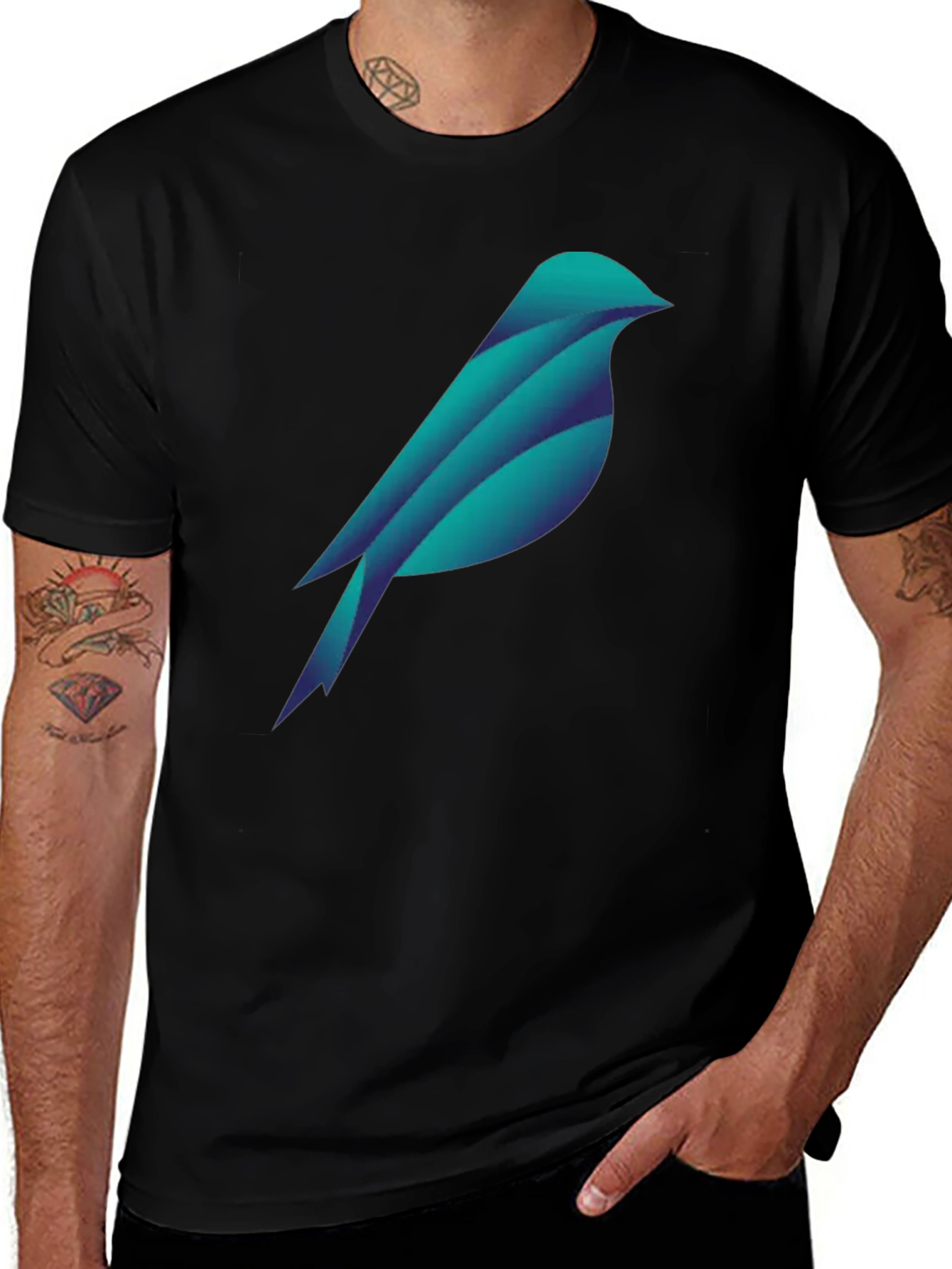 Geometric Bird Graphic Tee - Stylish Black T-Shirt