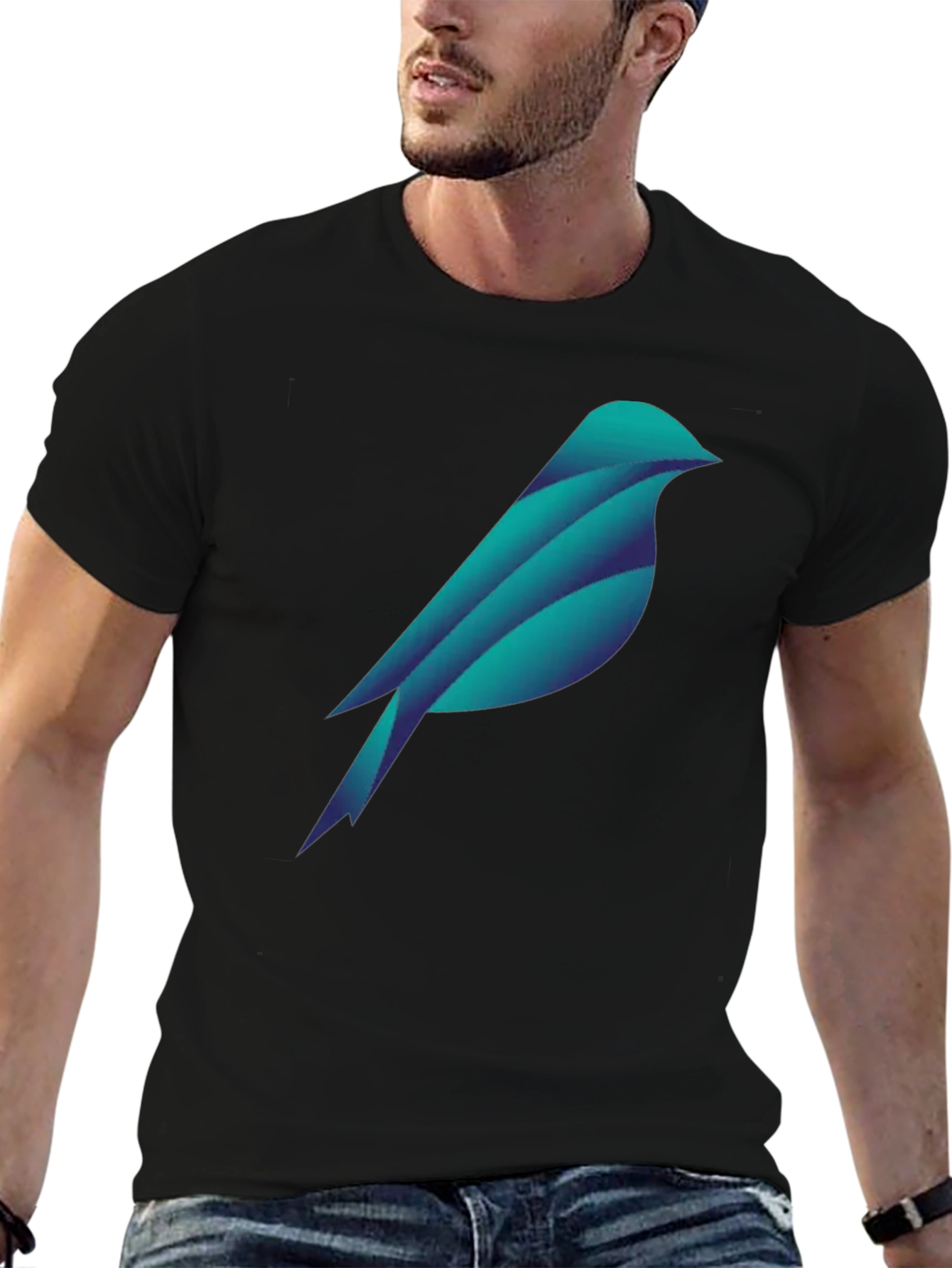 Geometric Bird Graphic Tee - Stylish Black T-Shirt