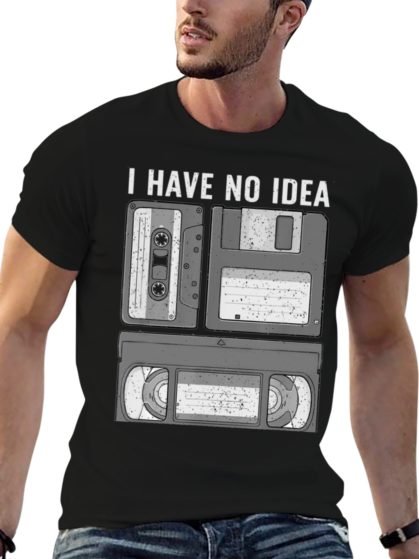 I Have No Idea Cassette Floppy Disk and VHS T-Shirt