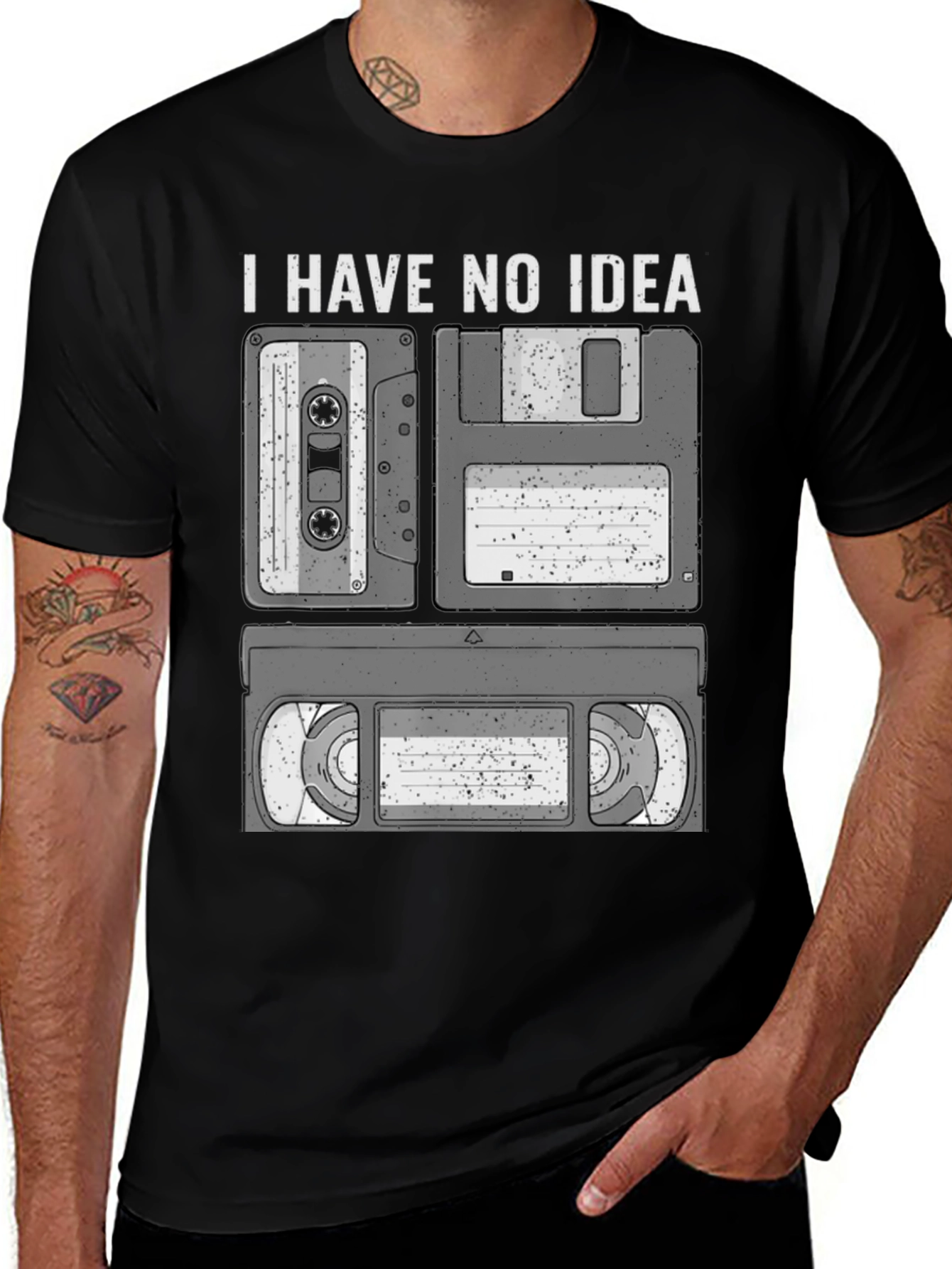 I Have No Idea Cassette Floppy Disk and VHS T-Shirt