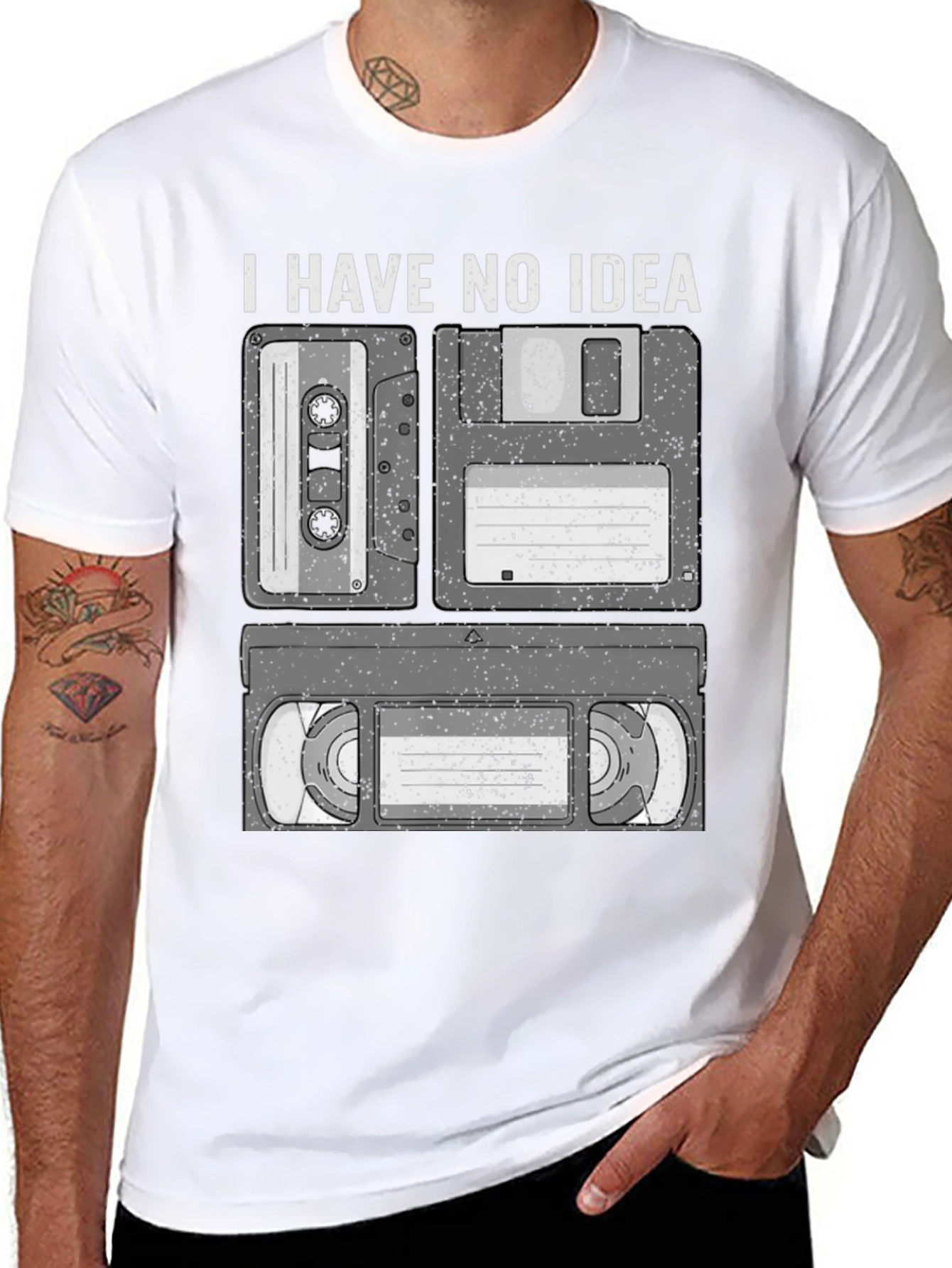 I Have No Idea Cassette Floppy Disk and VHS T-Shirt