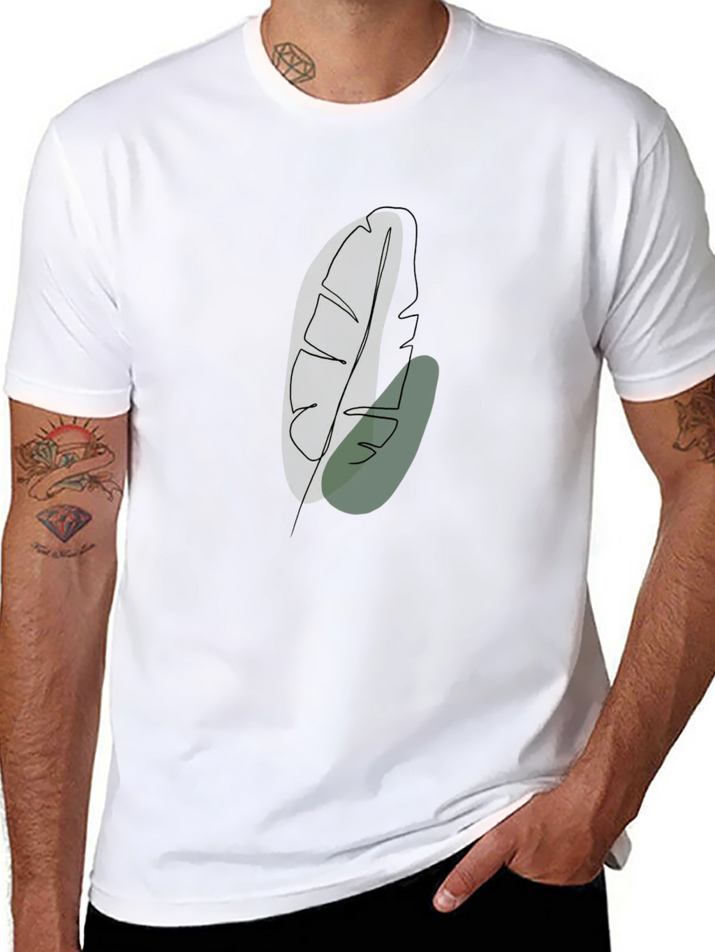 Minimalist Leaf Design Black T-Shirt