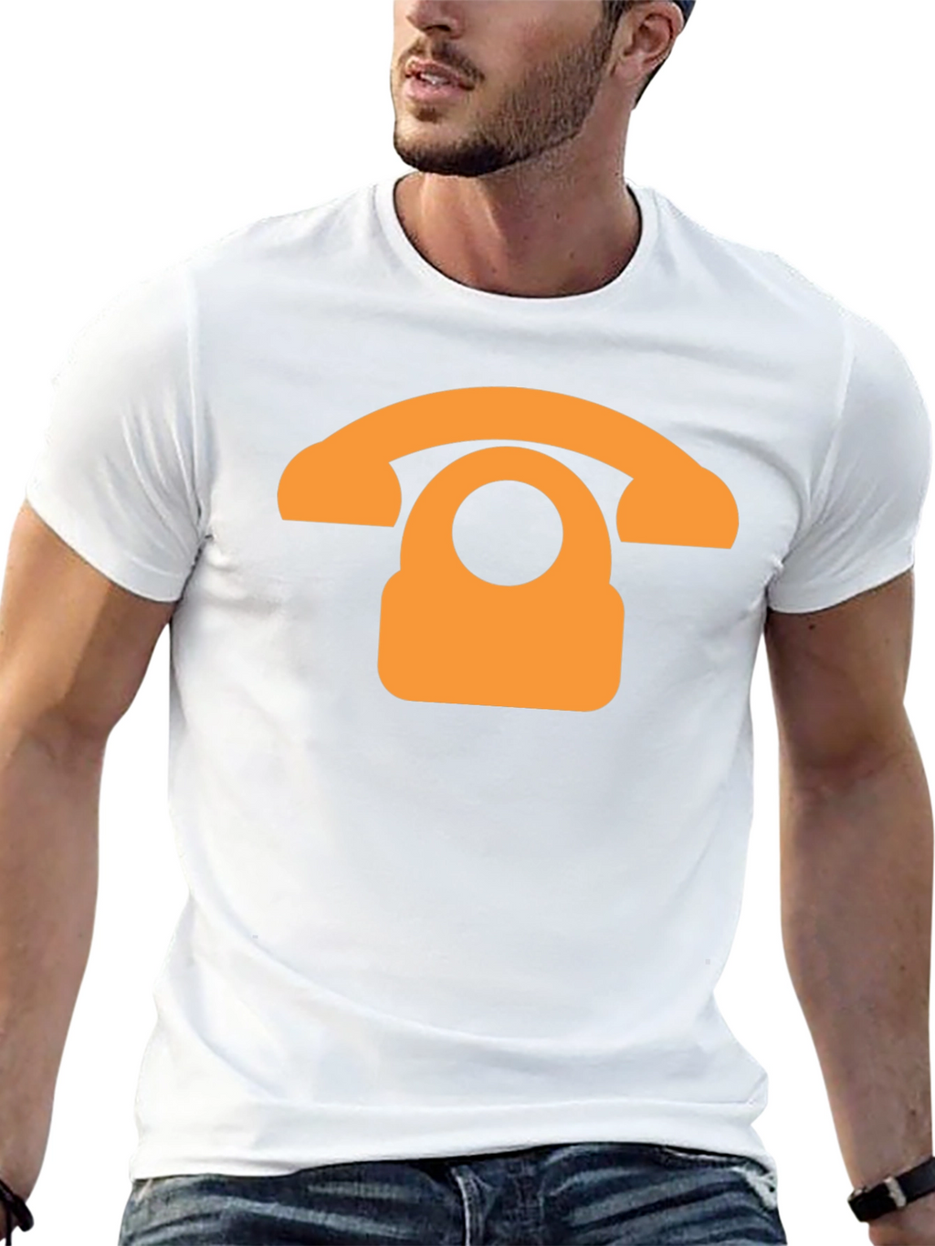 Retro Phone Graphic T-Shirt - Black Cotton Blend