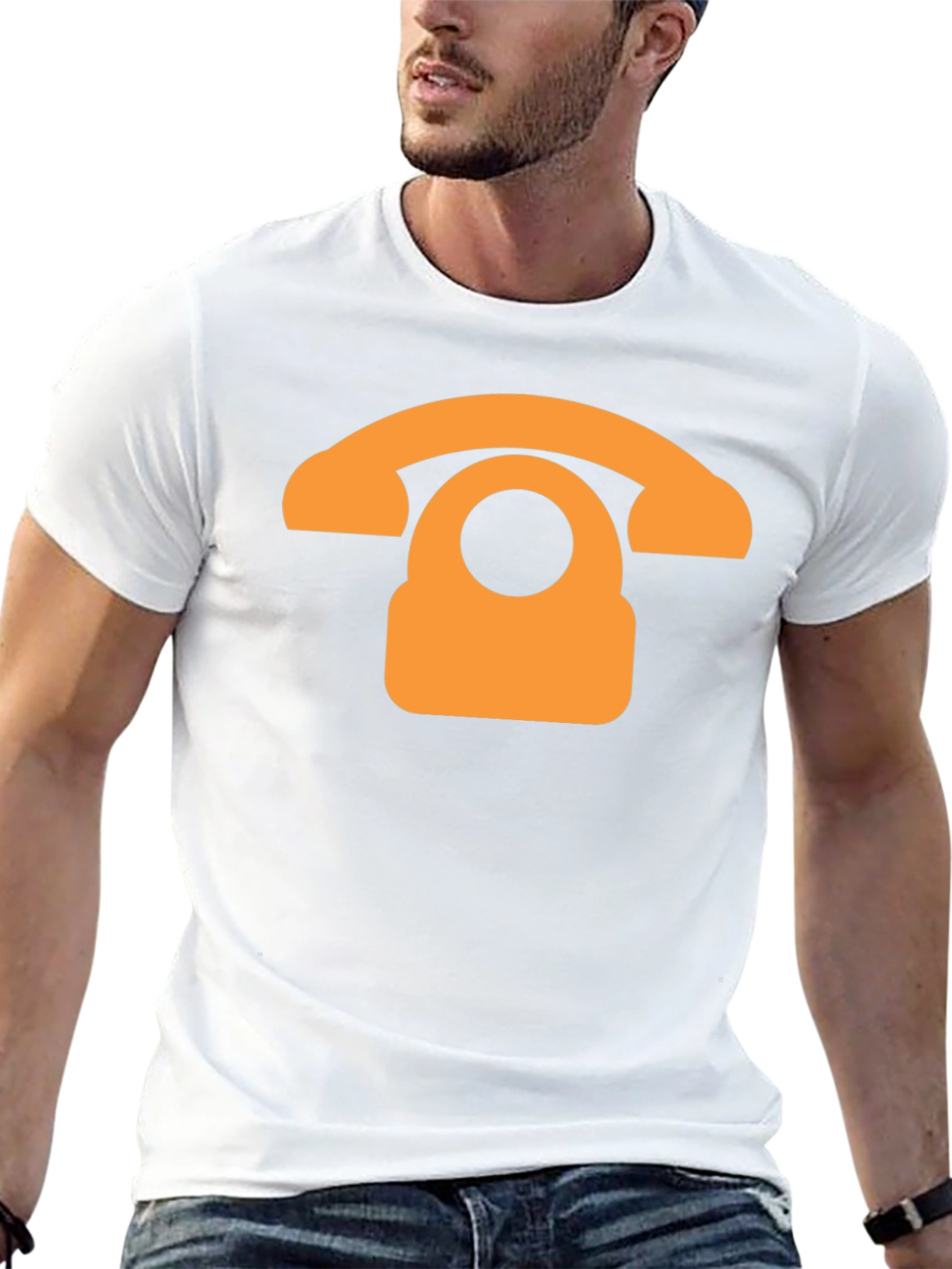 Retro Phone Graphic T-Shirt - Black Cotton Blend