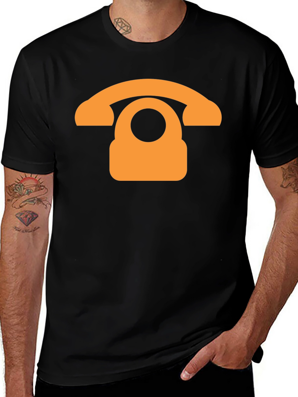 Retro Phone Graphic T-Shirt - Black Cotton Blend