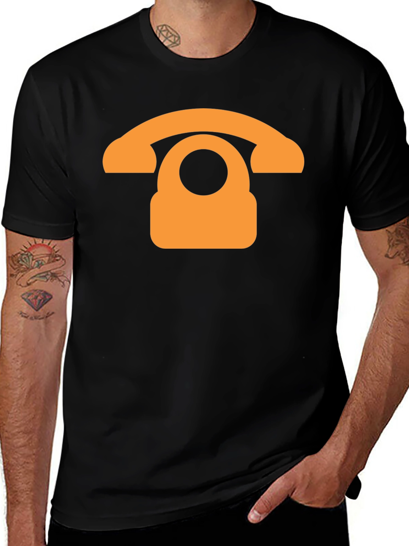 Retro Phone Graphic T-Shirt - Black Cotton Blend