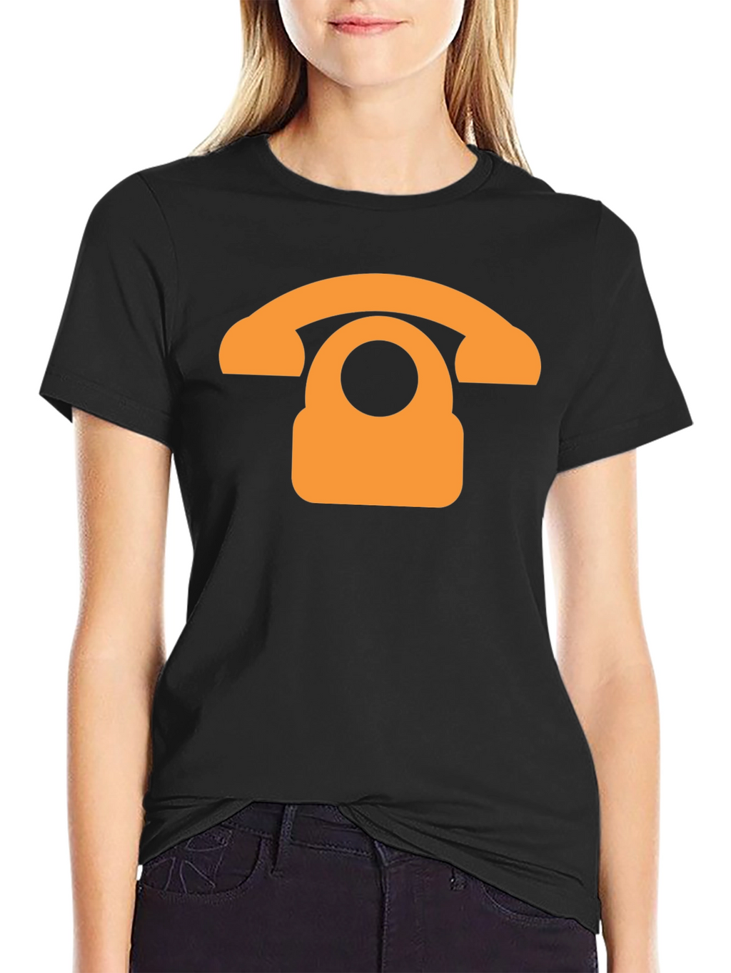 Retro Phone Graphic T-Shirt - Black Cotton Blend