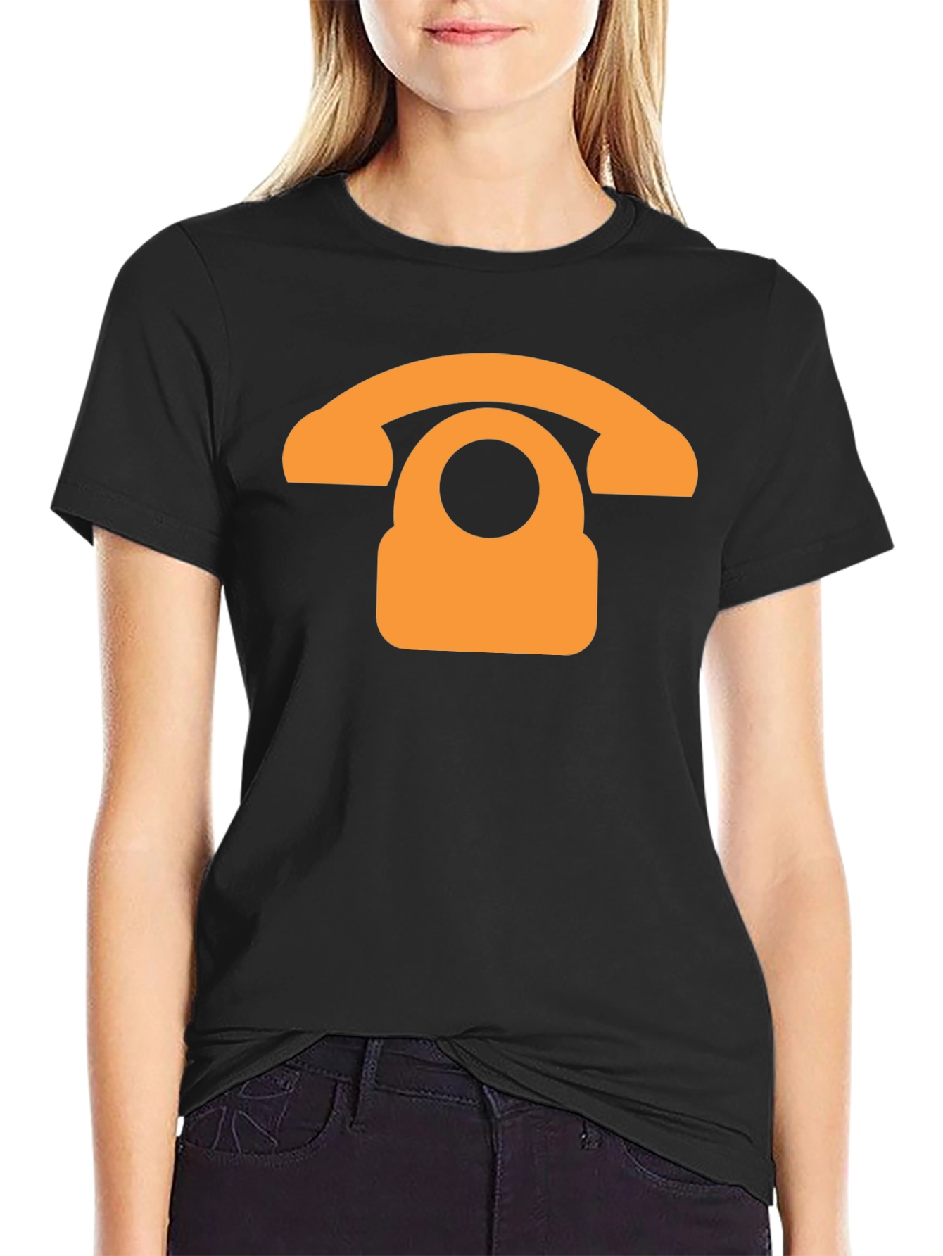 Retro Phone Graphic T-Shirt - Black Cotton Blend