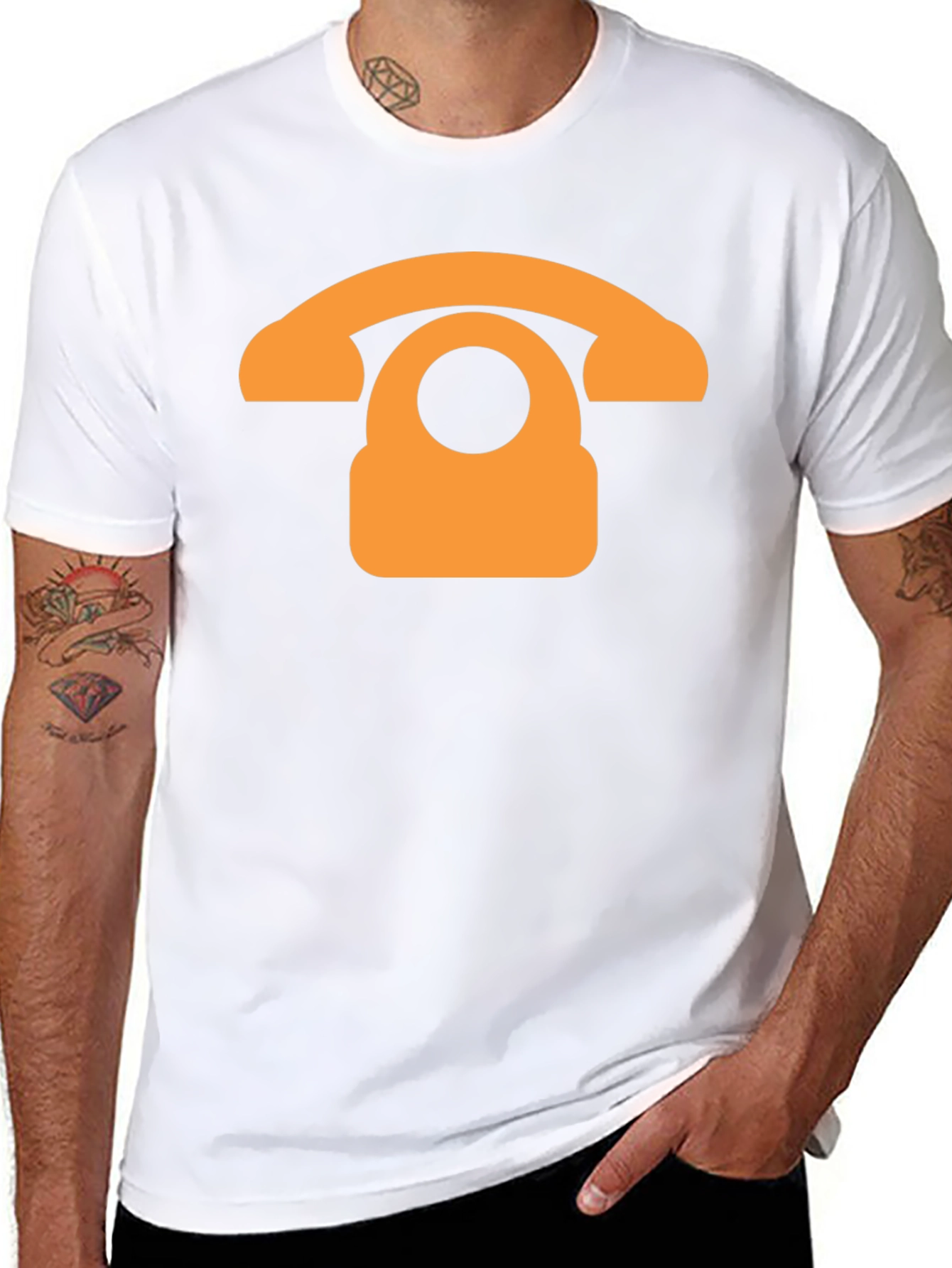 Retro Phone Graphic T-Shirt - Black Cotton Blend