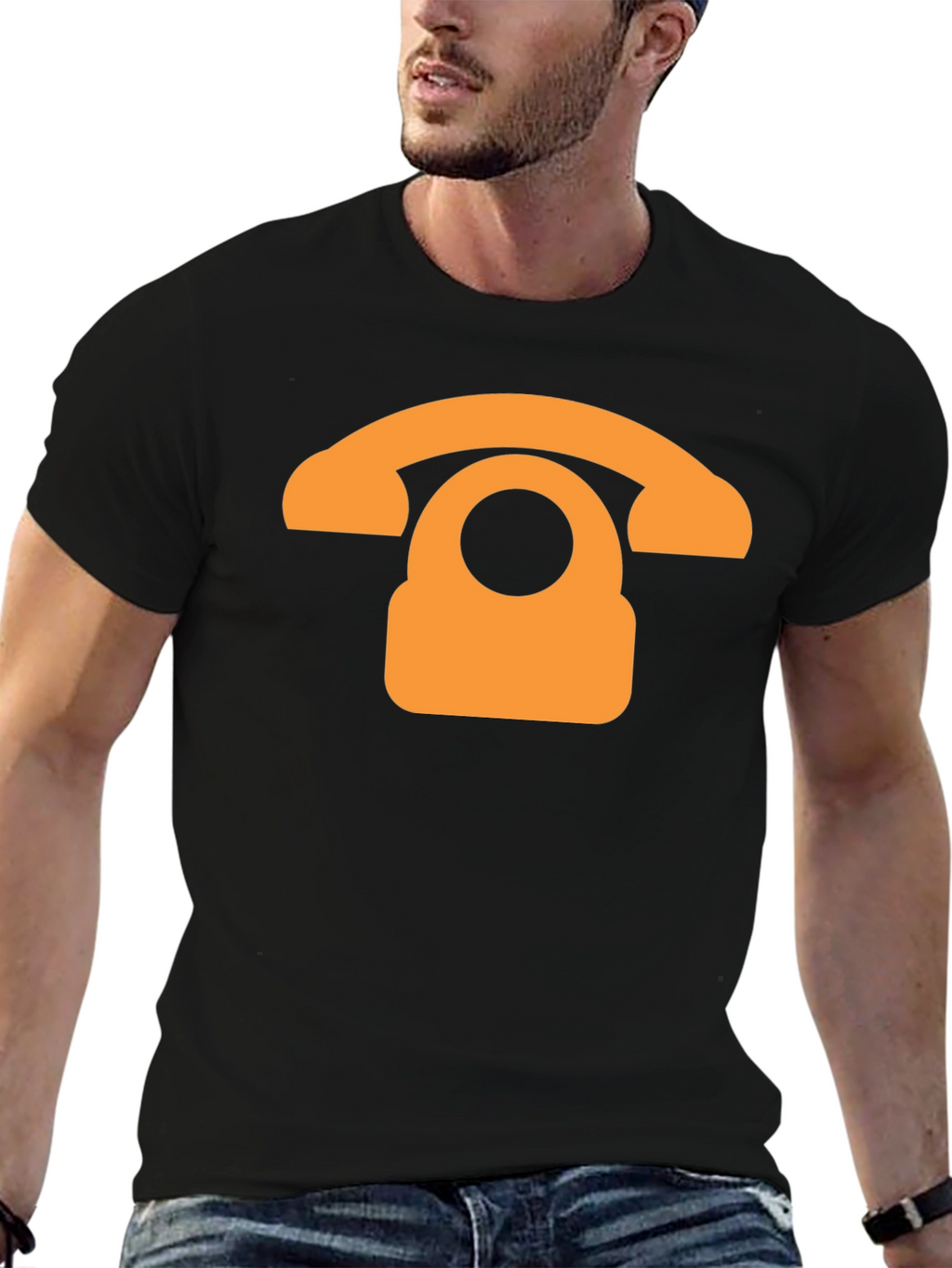 Retro Phone Graphic T-Shirt - Black Cotton Blend