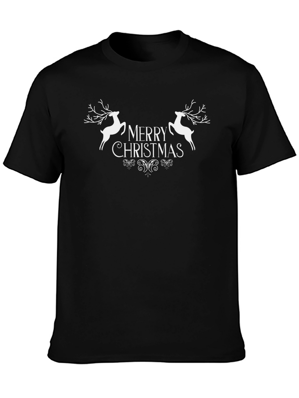 Merry Christmas Reindeer Graphic Tee - Black