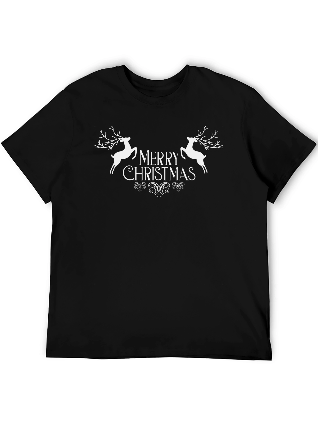 Merry Christmas Reindeer Graphic Tee - Black