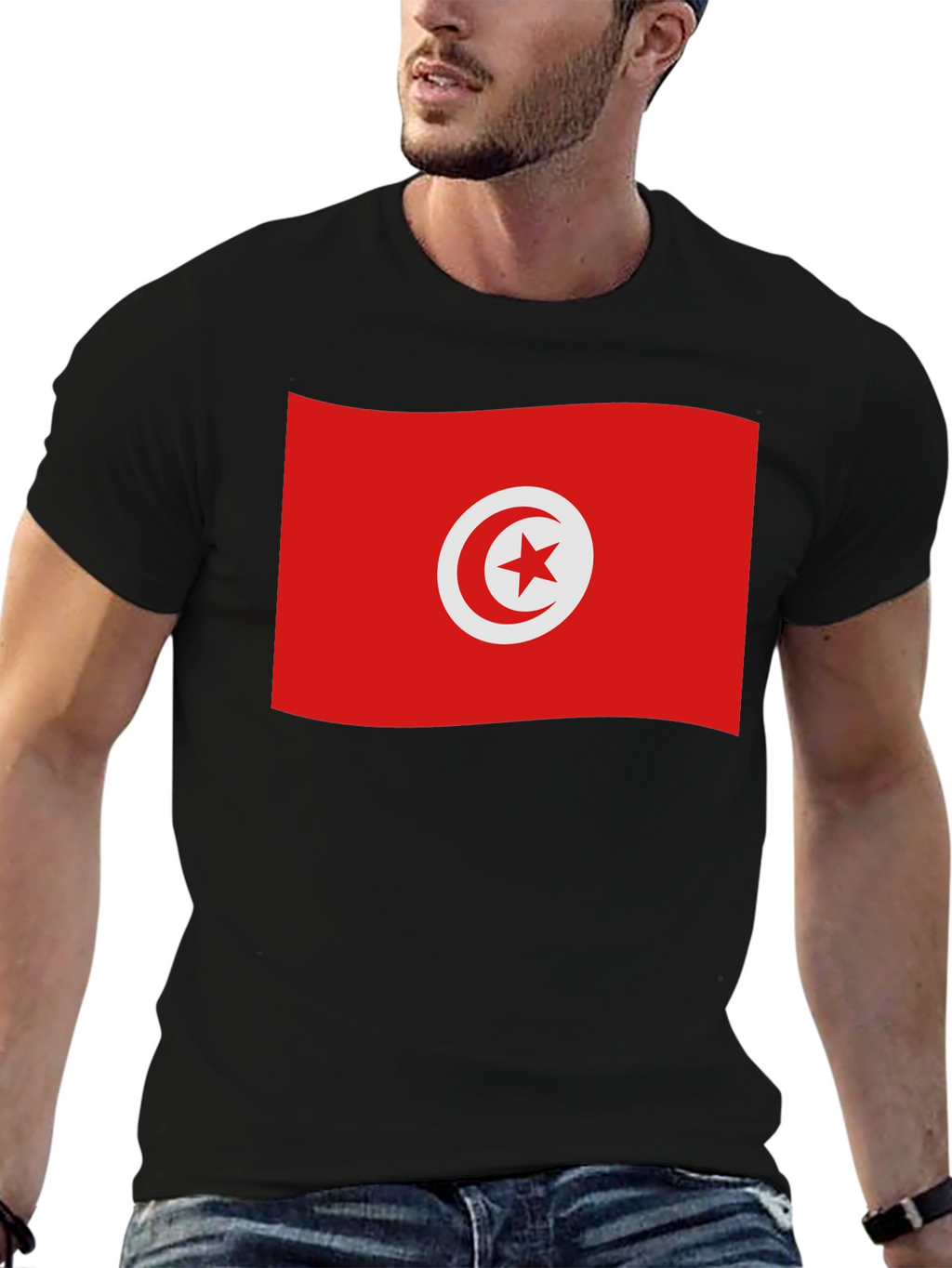 Tunisia Flag T-Shirt - Black Cotton Tee