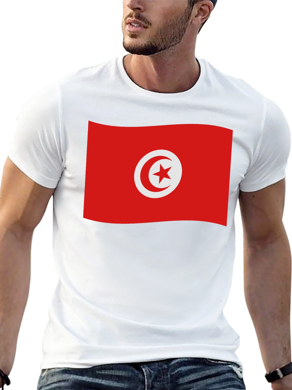 Tunisia Flag T-Shirt - Black Cotton Tee