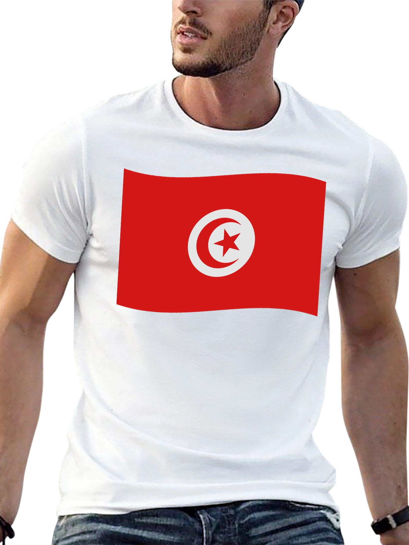 Tunisia Flag T-Shirt - Black Cotton Tee