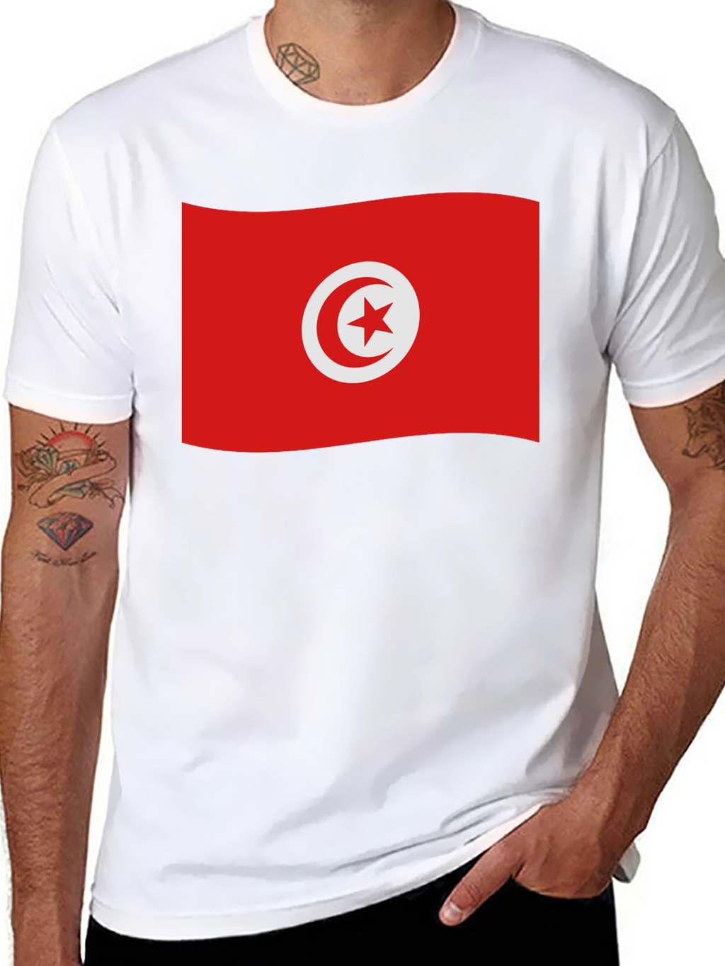 Tunisia Flag T-Shirt - Black Cotton Tee