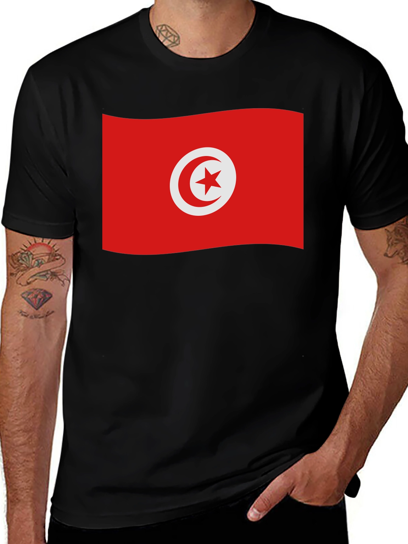 Tunisia Flag T-Shirt - Black Cotton Tee