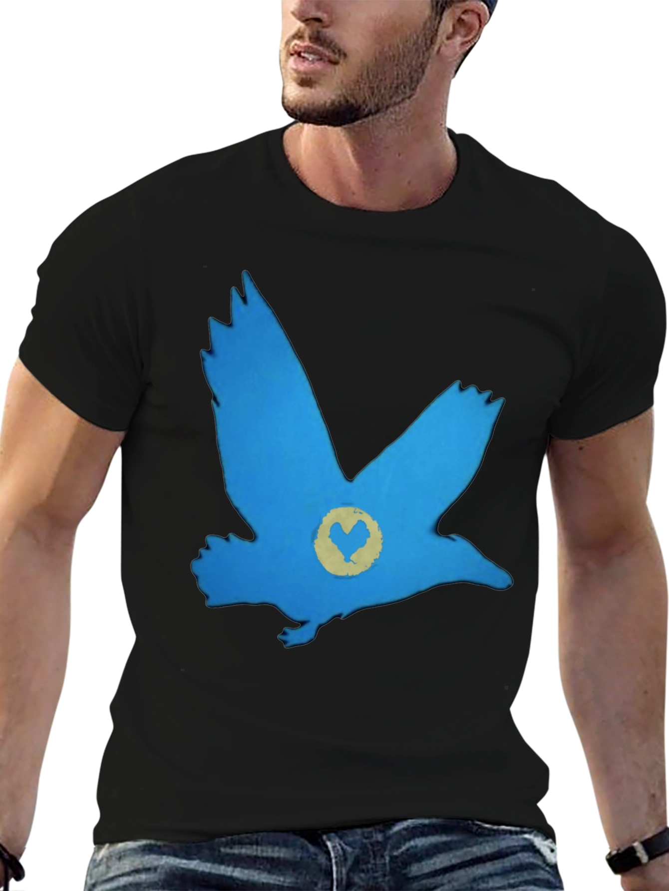 Blue Bird Graphic Black T-Shirt - Casual Comfort