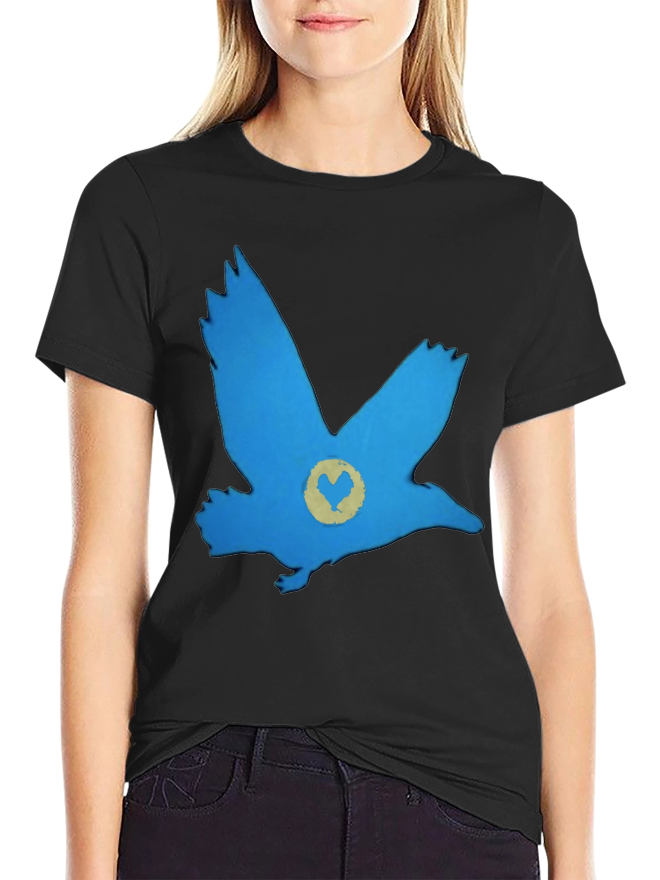 Blue Bird Graphic Black T-Shirt - Casual Comfort