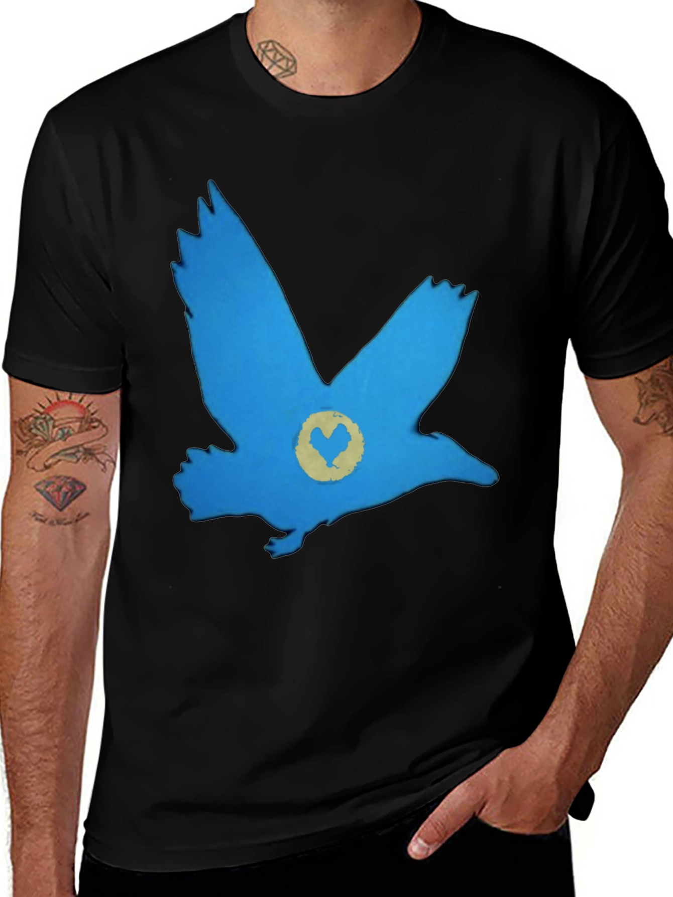 Blue Bird Graphic Black T-Shirt - Casual Comfort