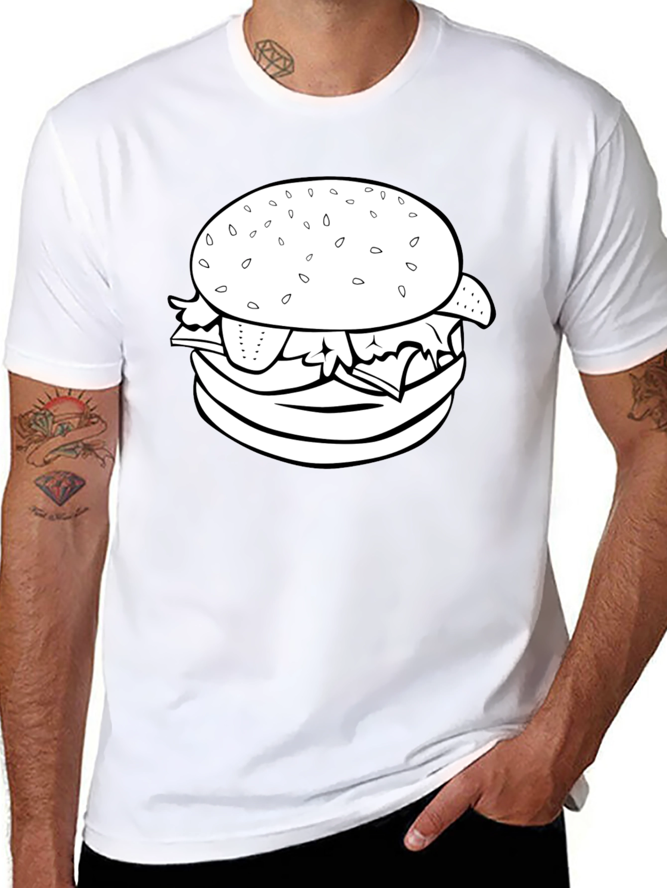 Burger Graphic Tee - Black Crew Neck T-Shirt