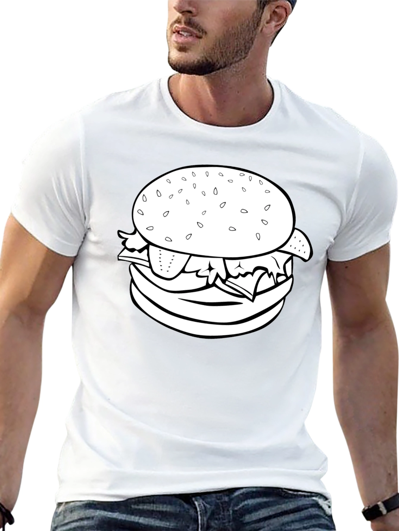 Burger Graphic Tee - Black Crew Neck T-Shirt