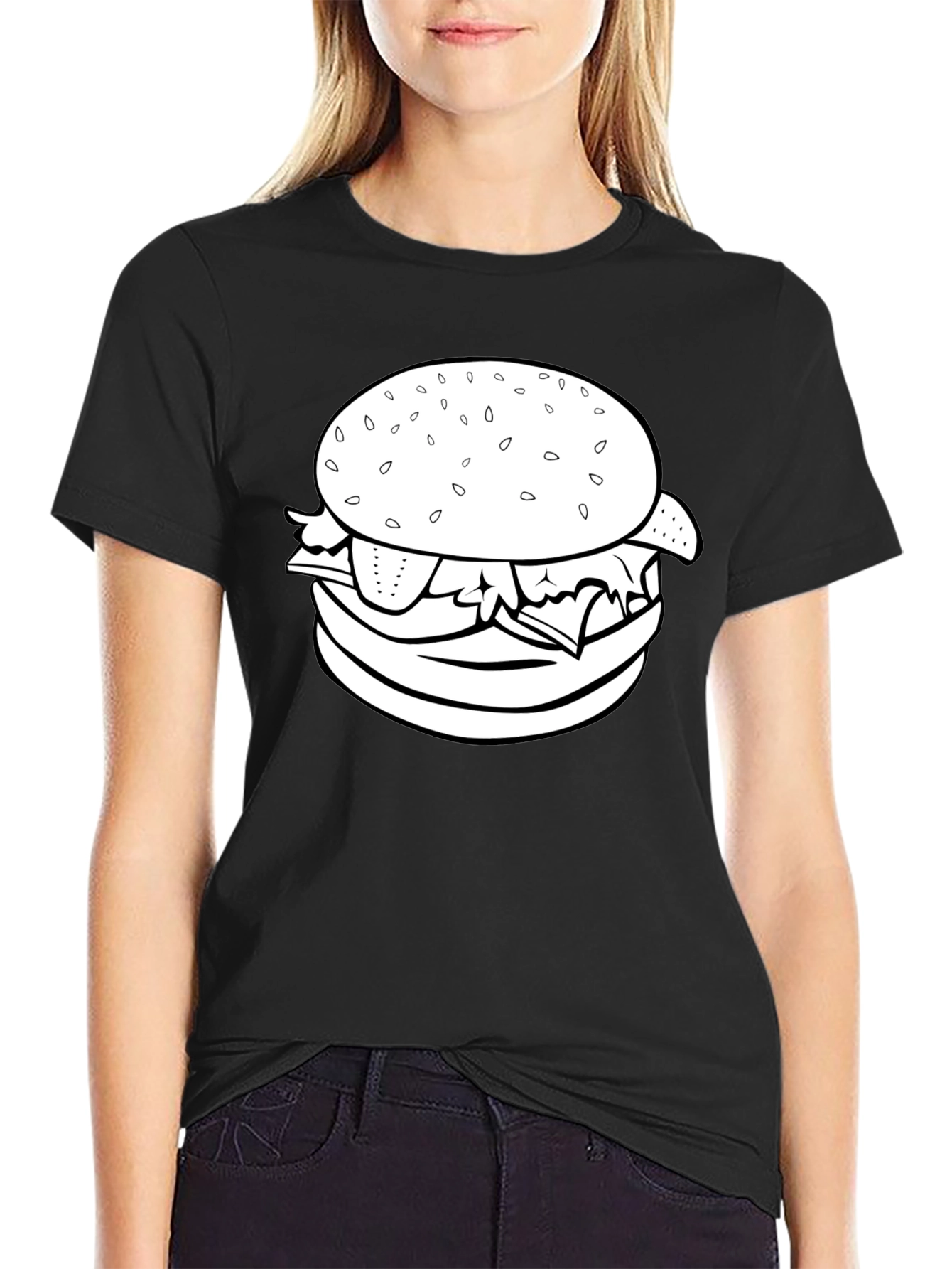 Burger Graphic Tee - Black Crew Neck T-Shirt