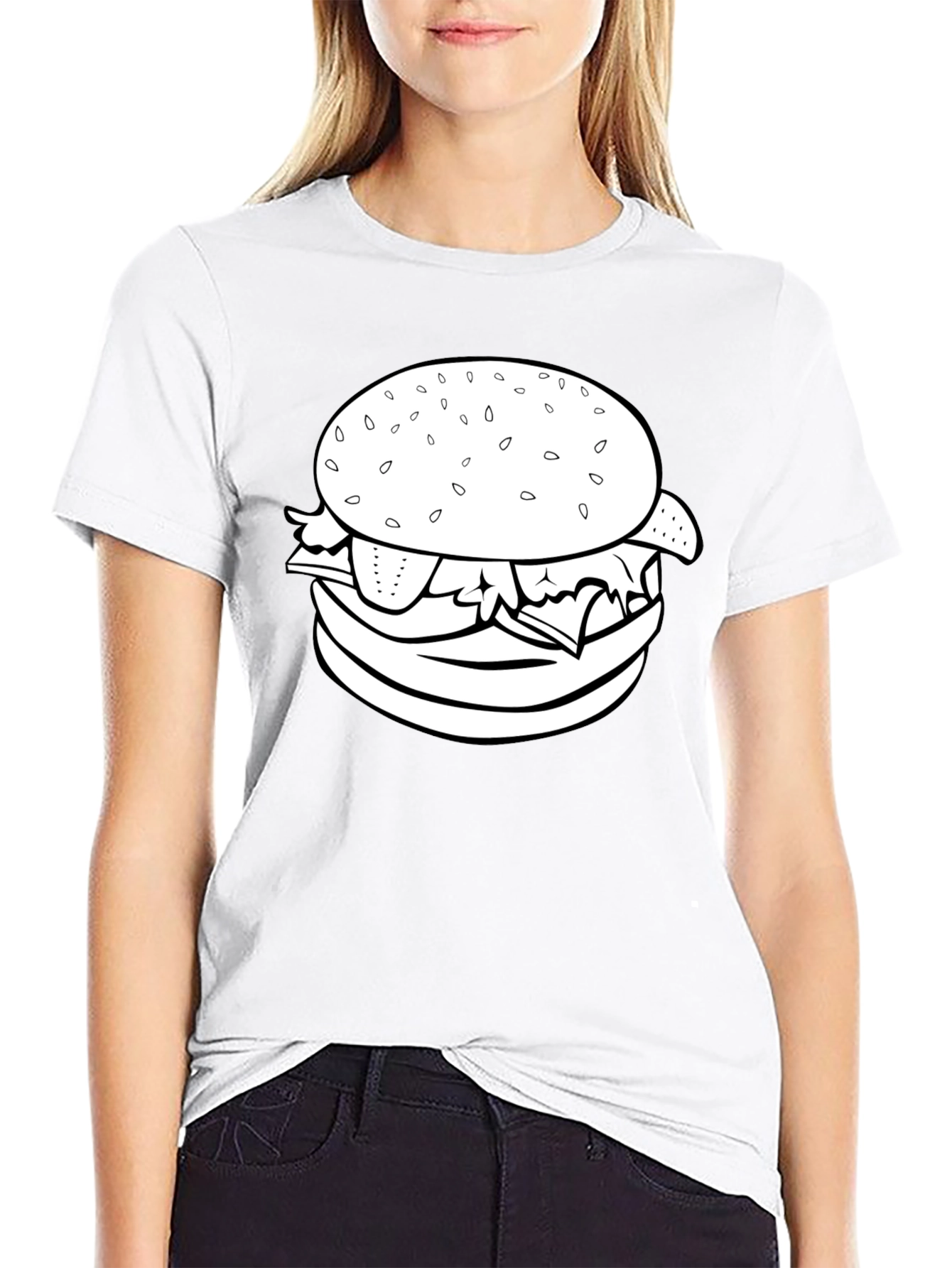 Burger Graphic Tee - Black Crew Neck T-Shirt