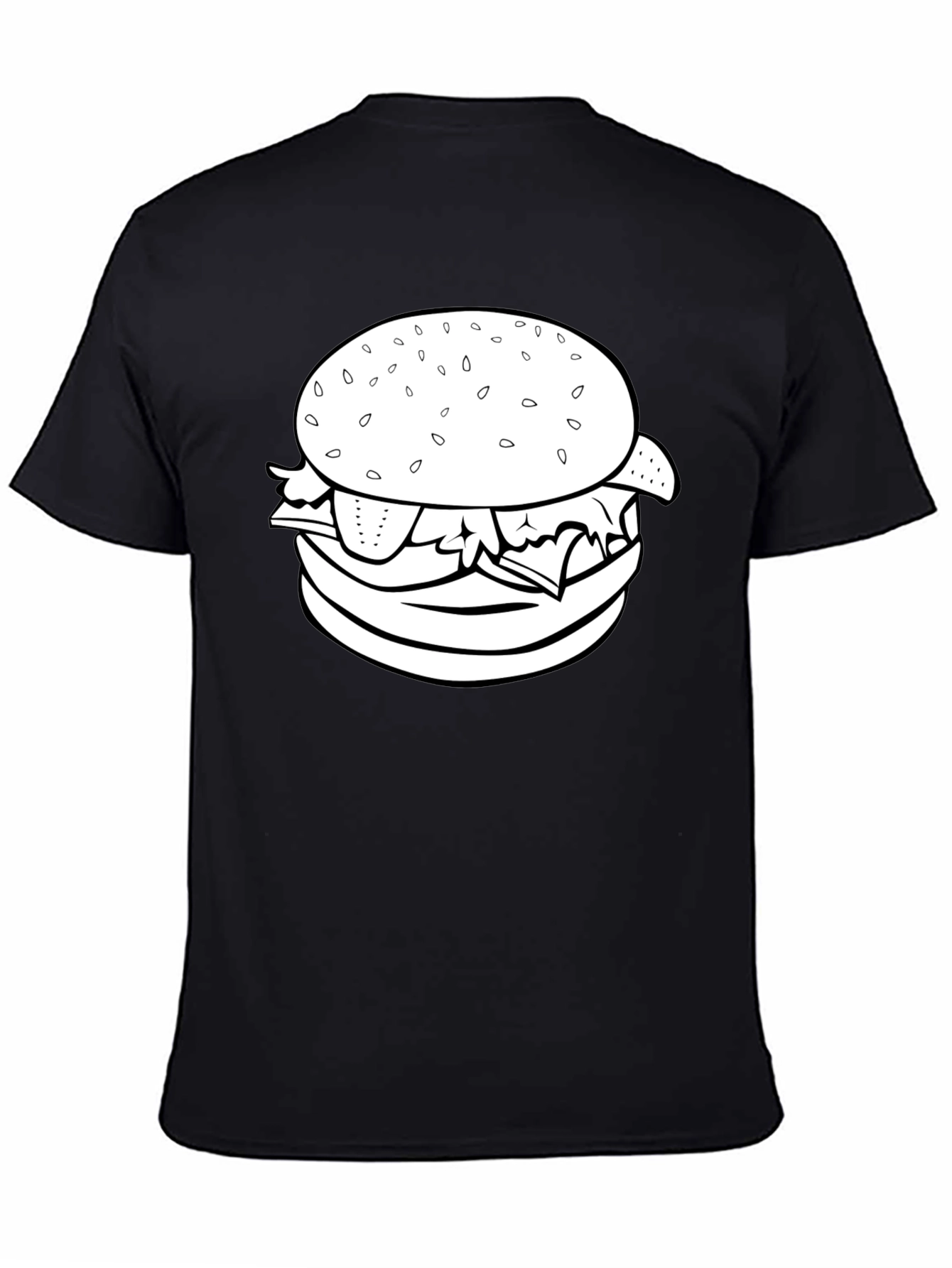 Burger Graphic Tee - Black Crew Neck T-Shirt