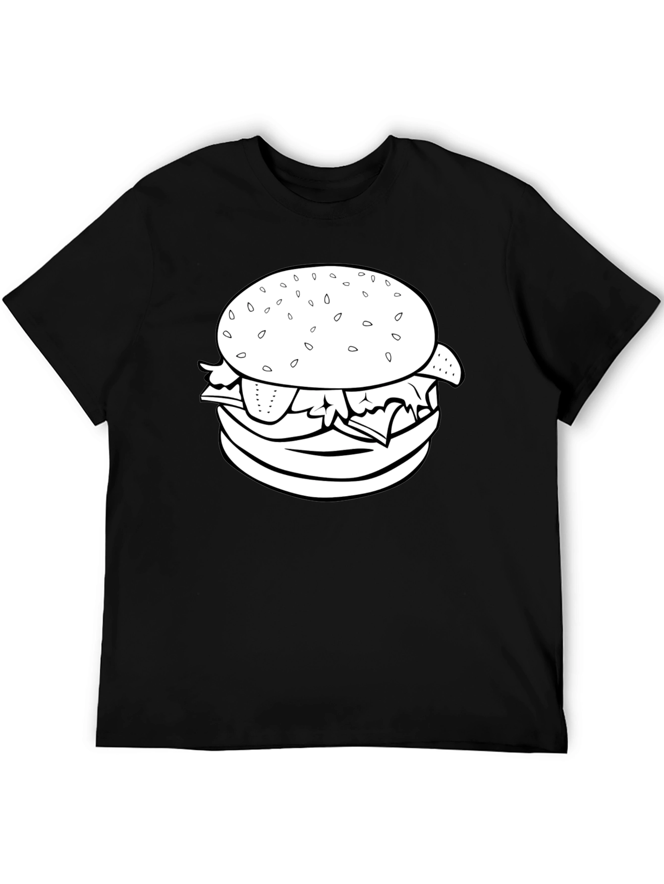 Burger Graphic Tee - Black Crew Neck T-Shirt