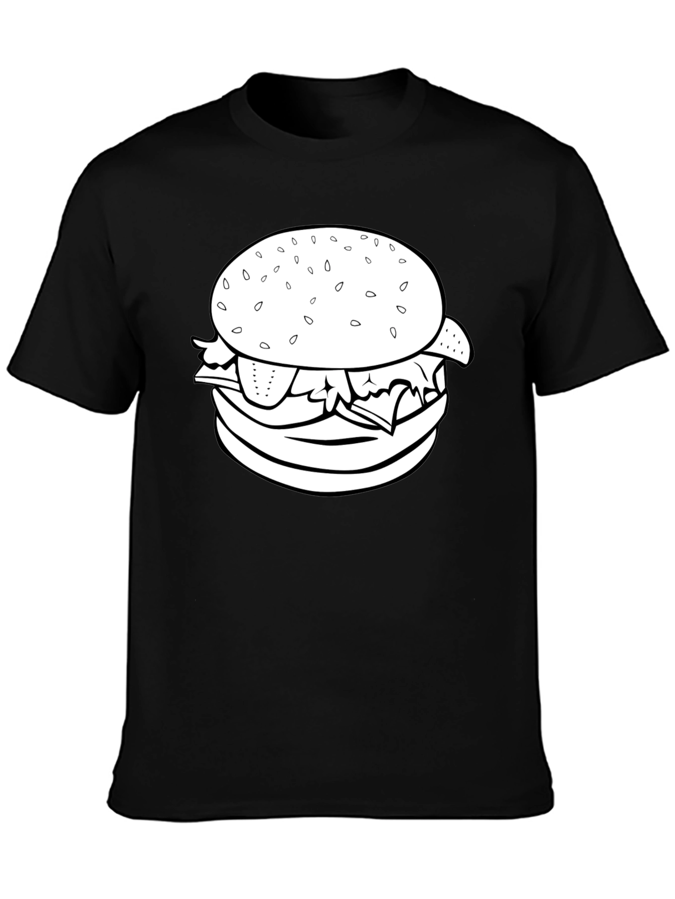 Burger Graphic Tee - Black Crew Neck T-Shirt