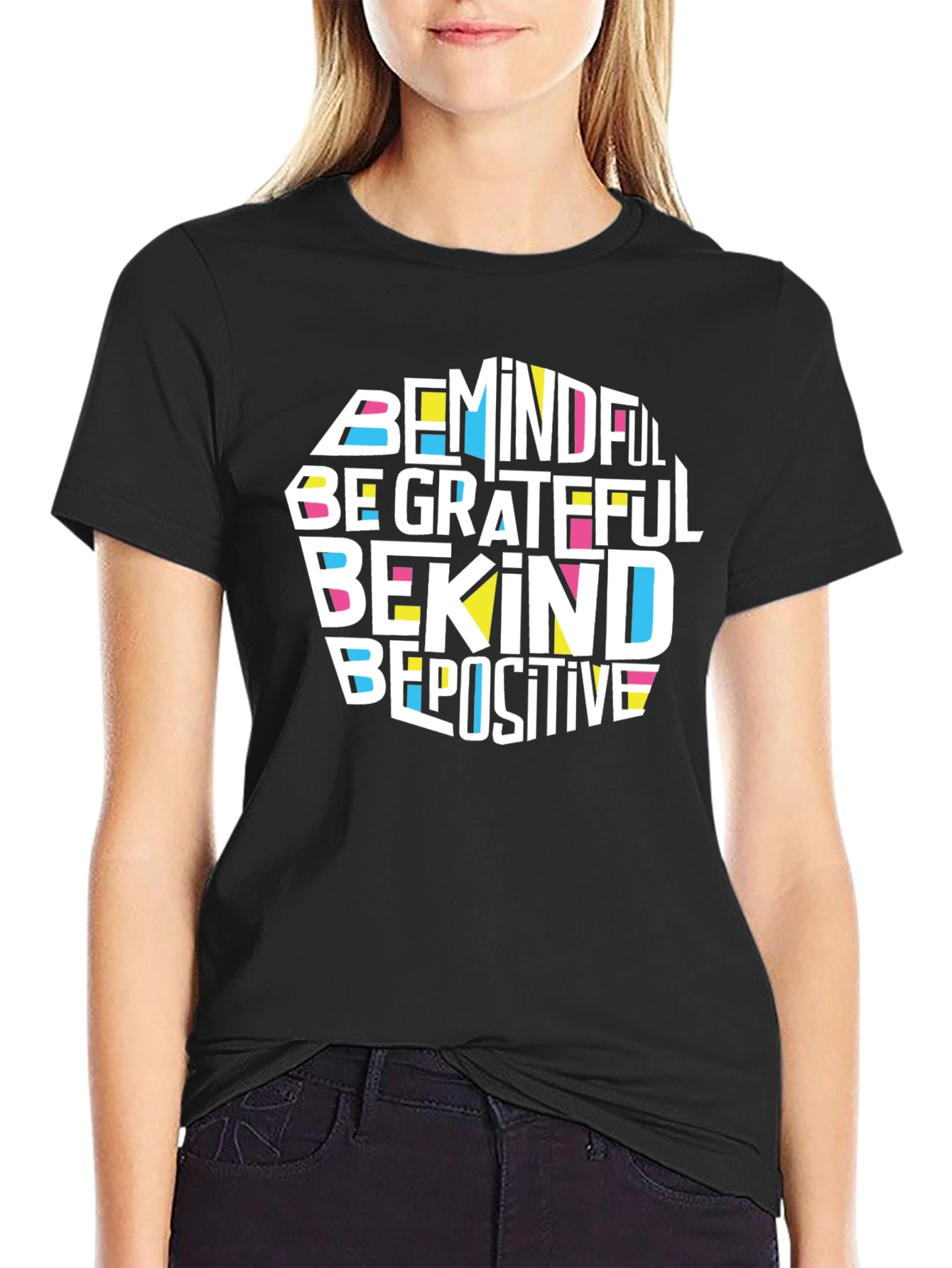 Mindful Grateful Kind Positive Black T-Shirt