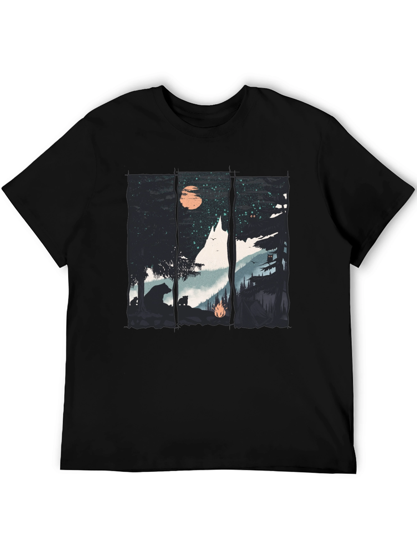 Nature Graphic Tee - Bear & Forest Black T-Shirt