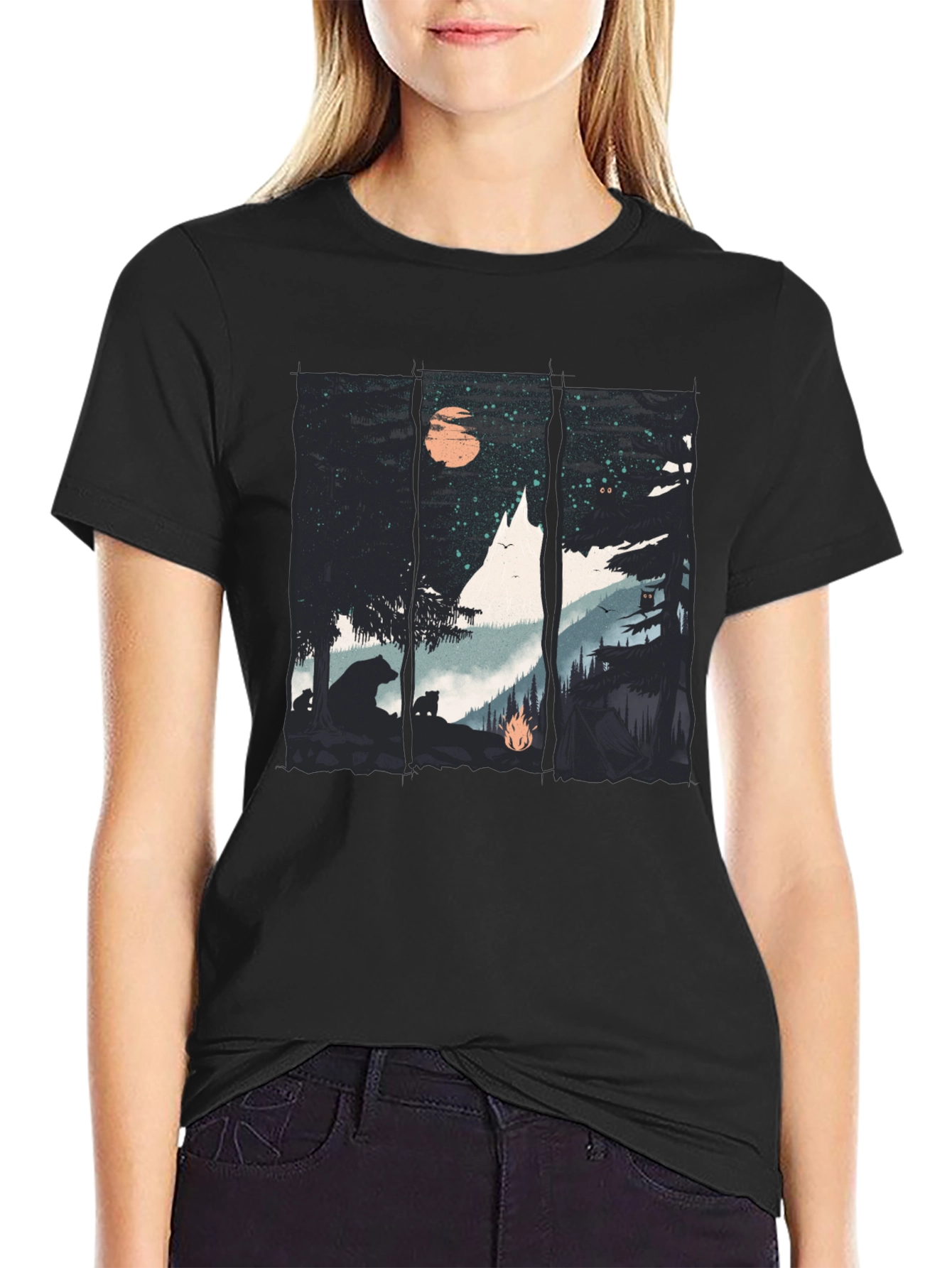 Nature Graphic Tee - Bear & Forest Black T-Shirt