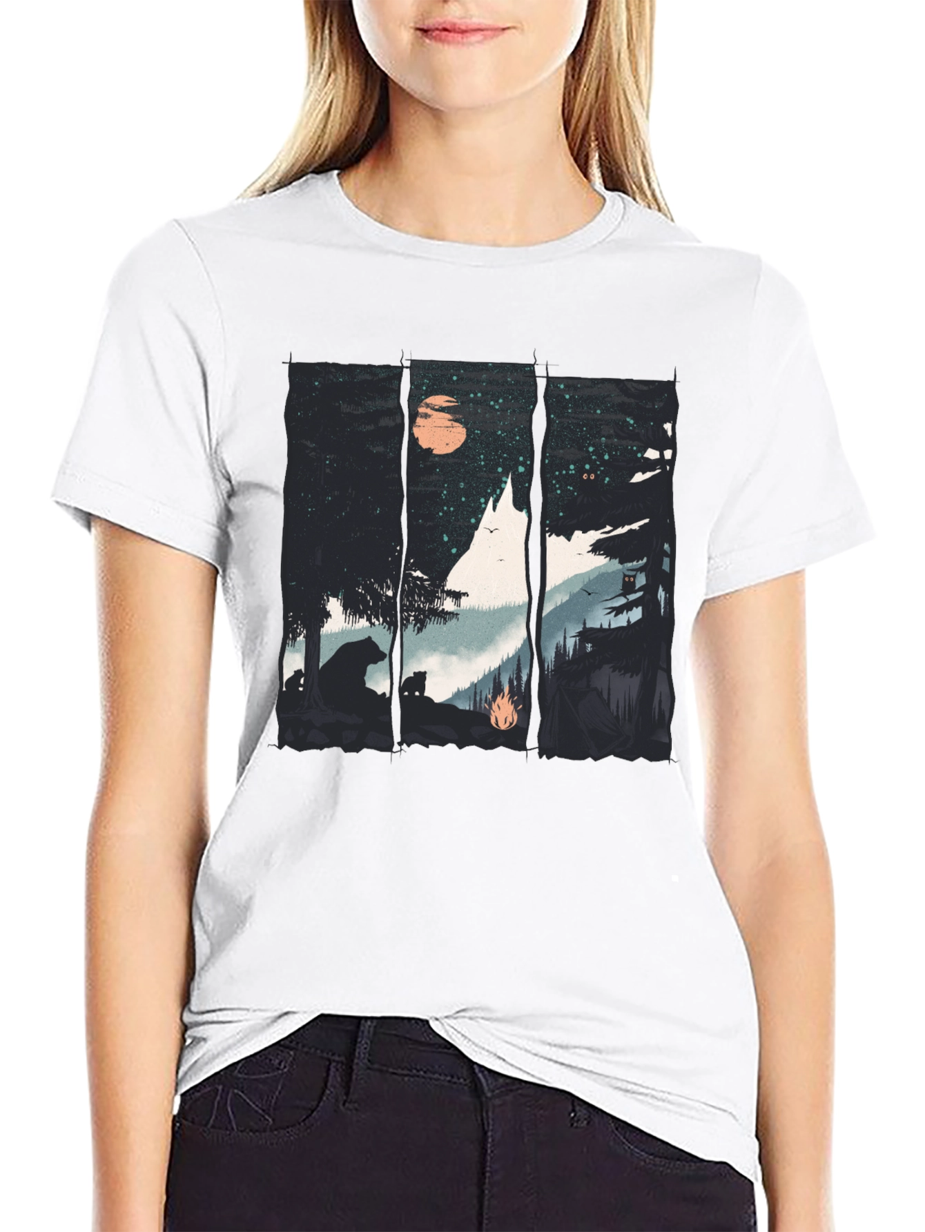 Nature Graphic Tee - Bear & Forest Black T-Shirt