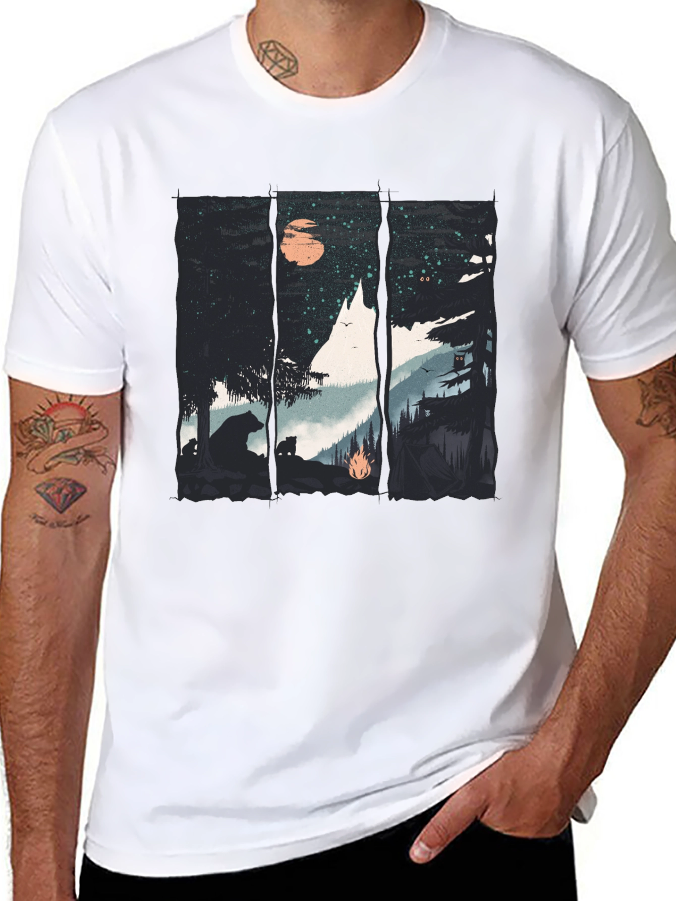 Nature Graphic Tee - Bear & Forest Black T-Shirt