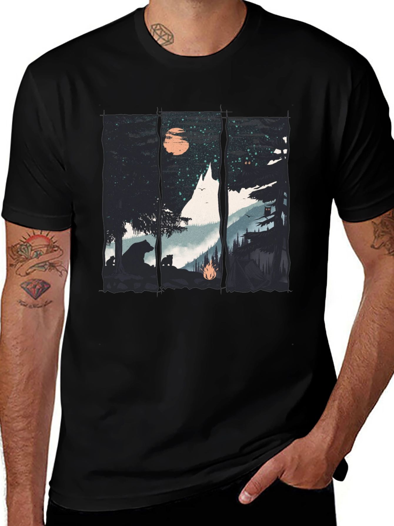 Nature Graphic Tee - Bear & Forest Black T-Shirt