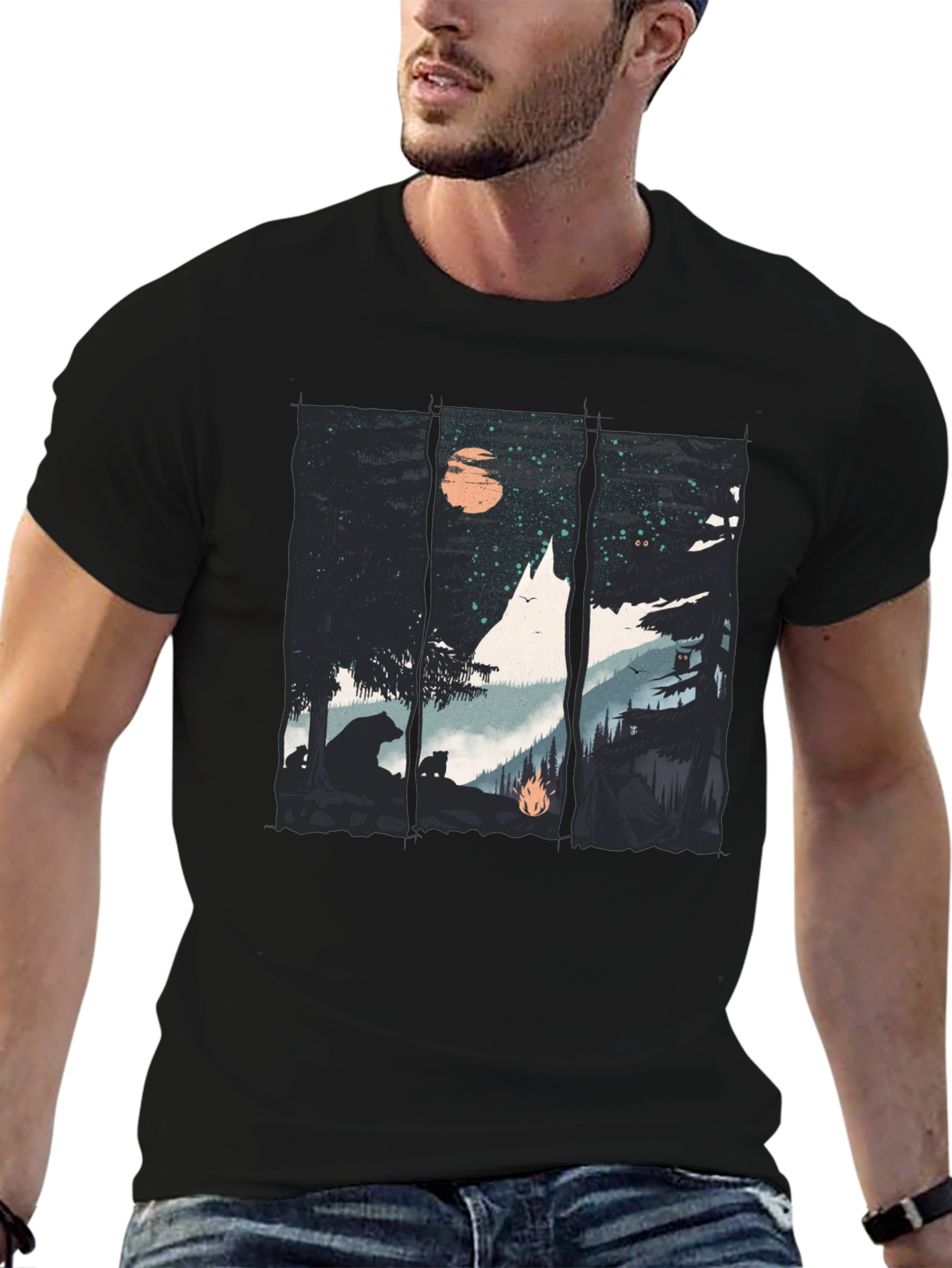 Nature Graphic Tee - Bear & Forest Black T-Shirt