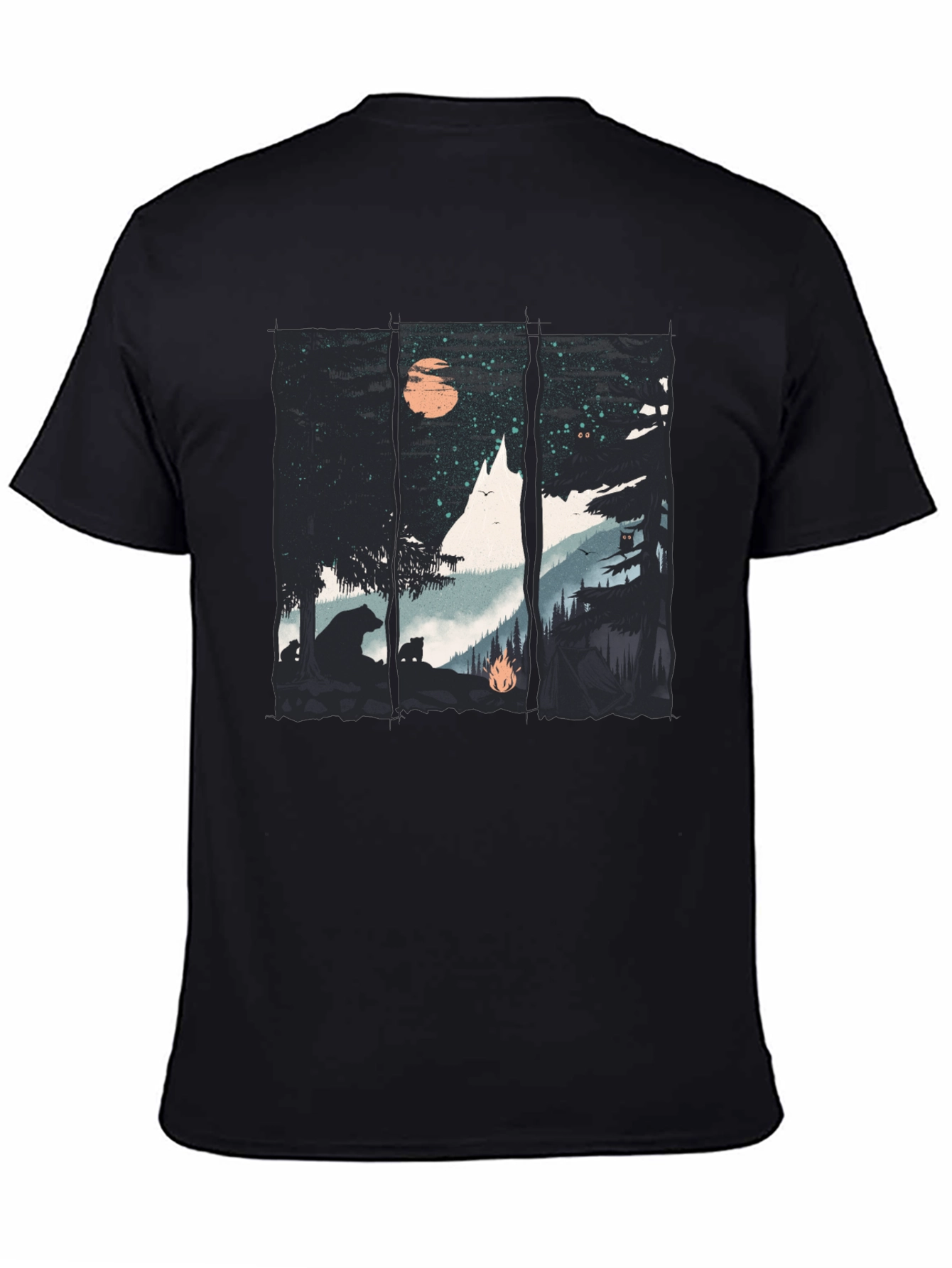 Nature Graphic Tee - Bear & Forest Black T-Shirt
